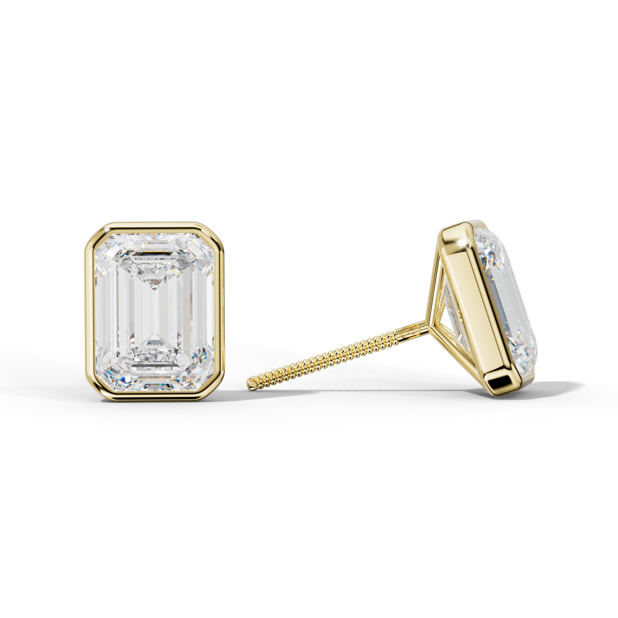 Emerald Cut Diamond Stud Earrings With Martini Bezel Set
