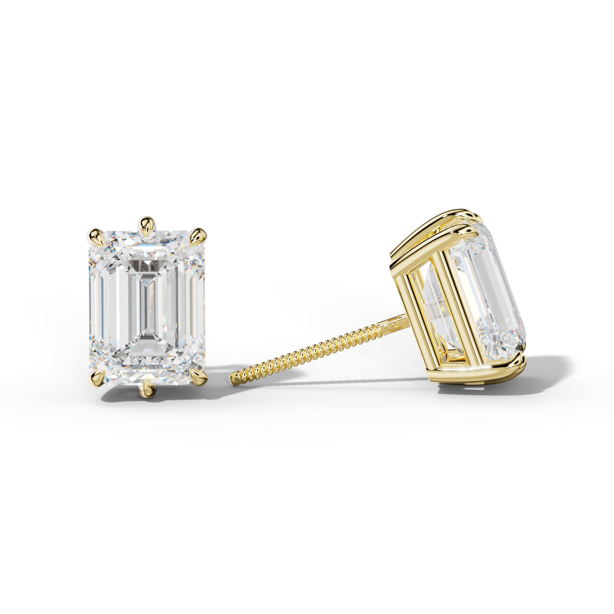 Emerald Cut Diamond Stud Earrings With Six Prongs