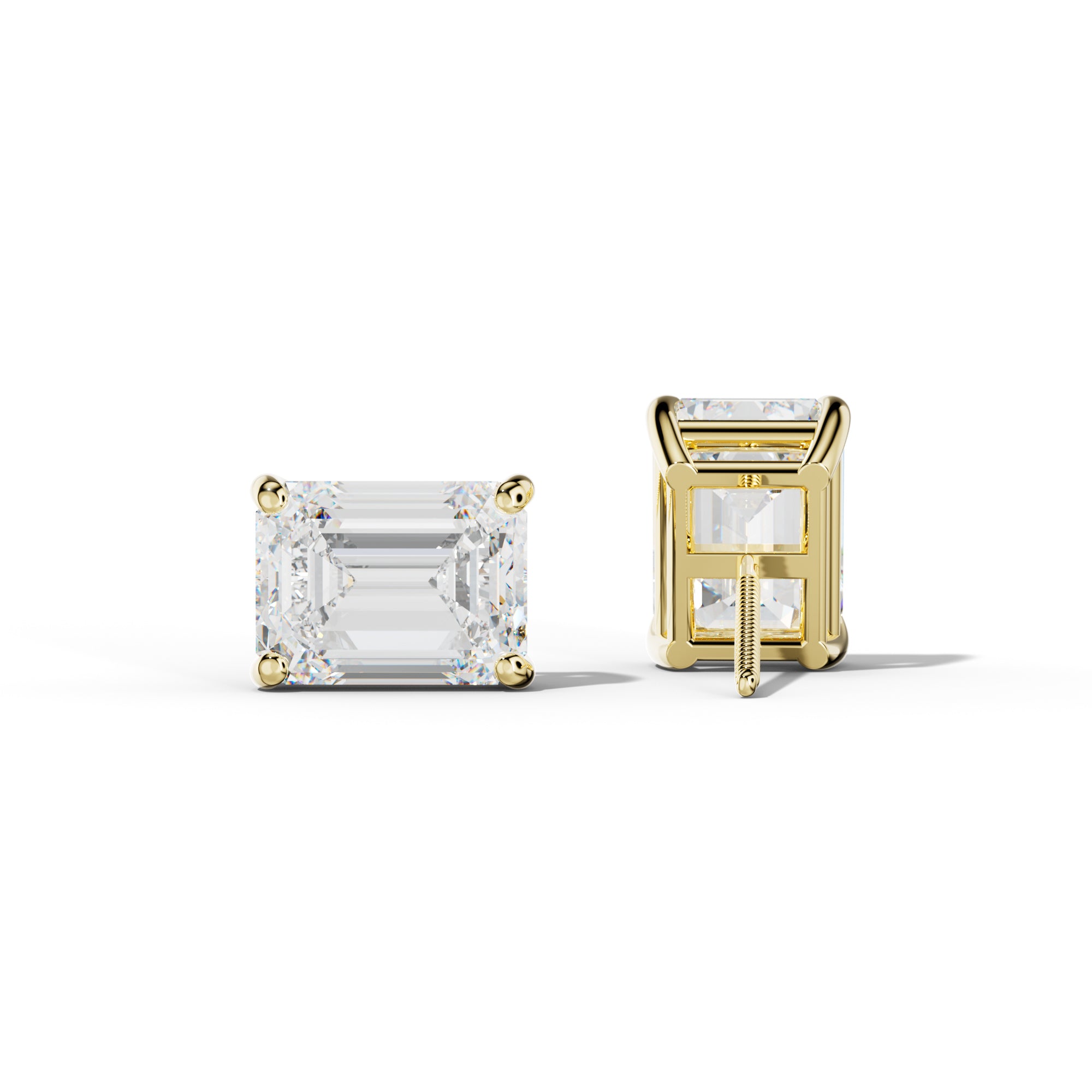 Four Prong Emerald Cut Diamond Stud Earrings