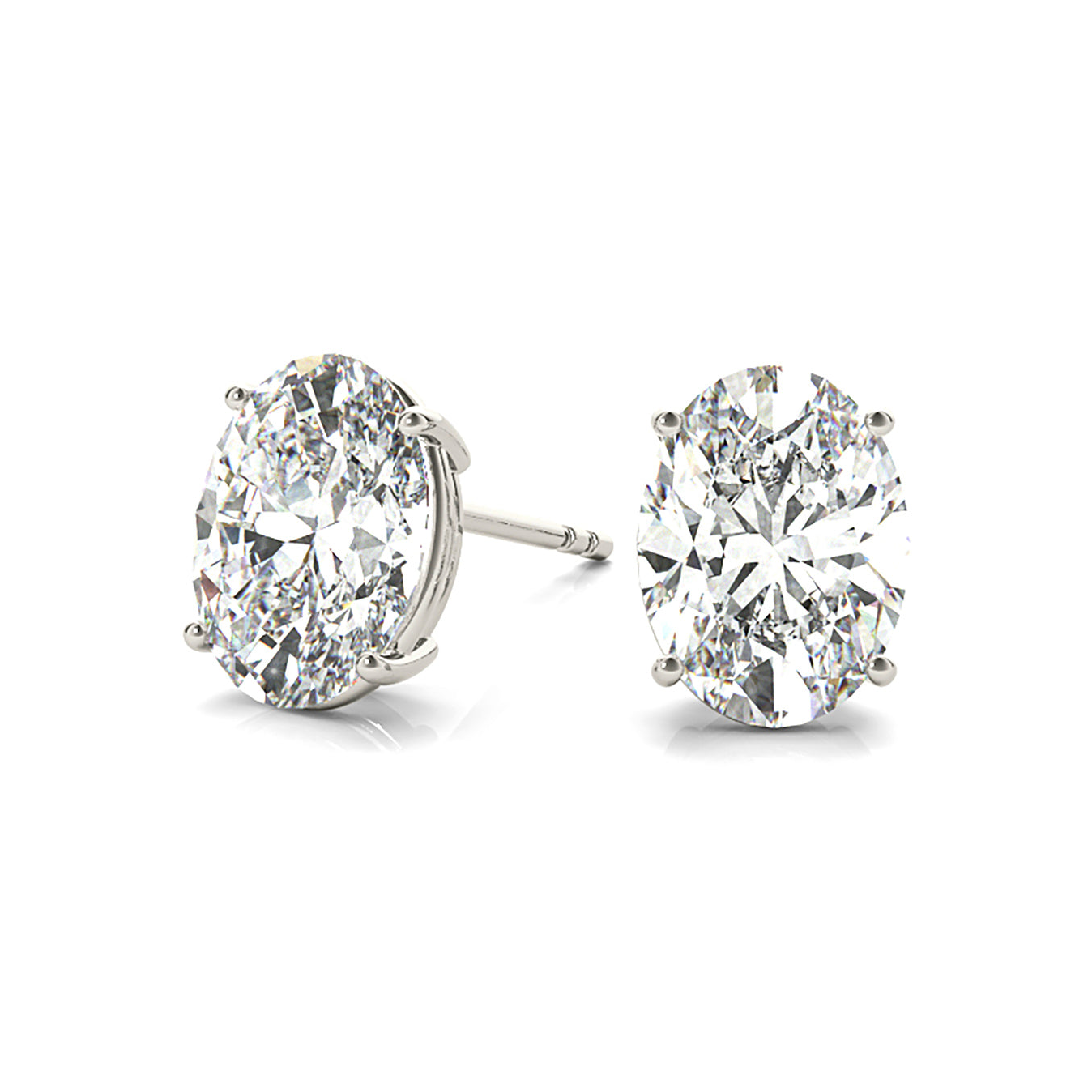 Four Prong Oval Diamond Stud Earrings