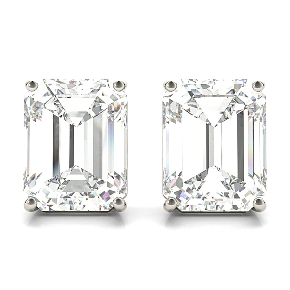 Four Prong Emerald Cut Diamond Stud Earrings