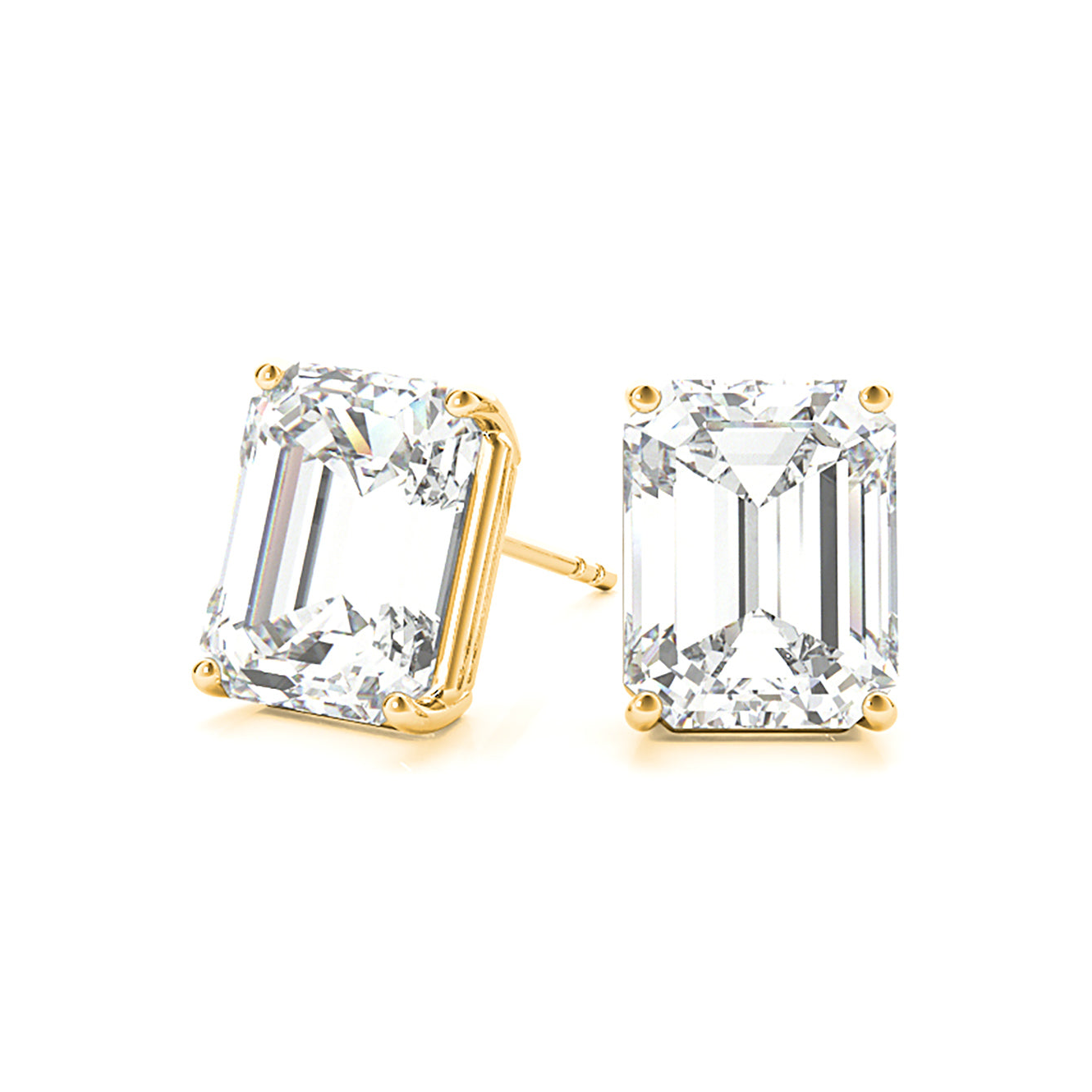 Four Prong Emerald Cut Diamond Stud Earrings