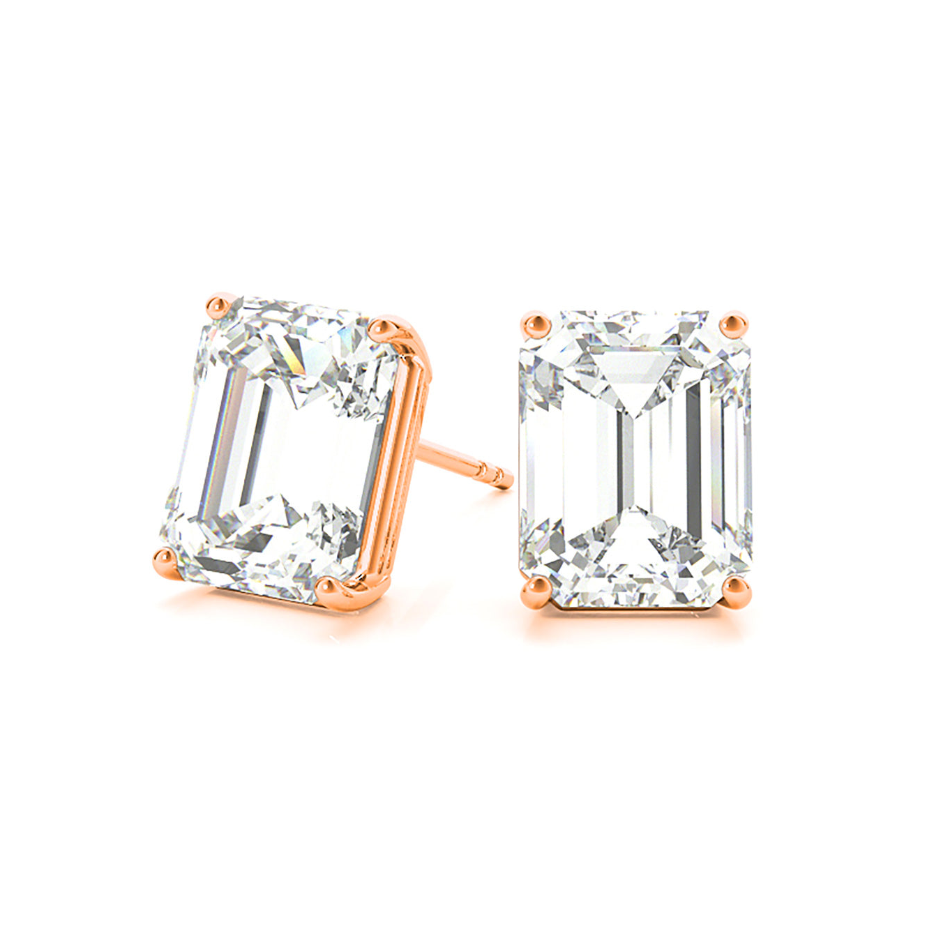 Four Prong Emerald Cut Diamond Stud Earrings