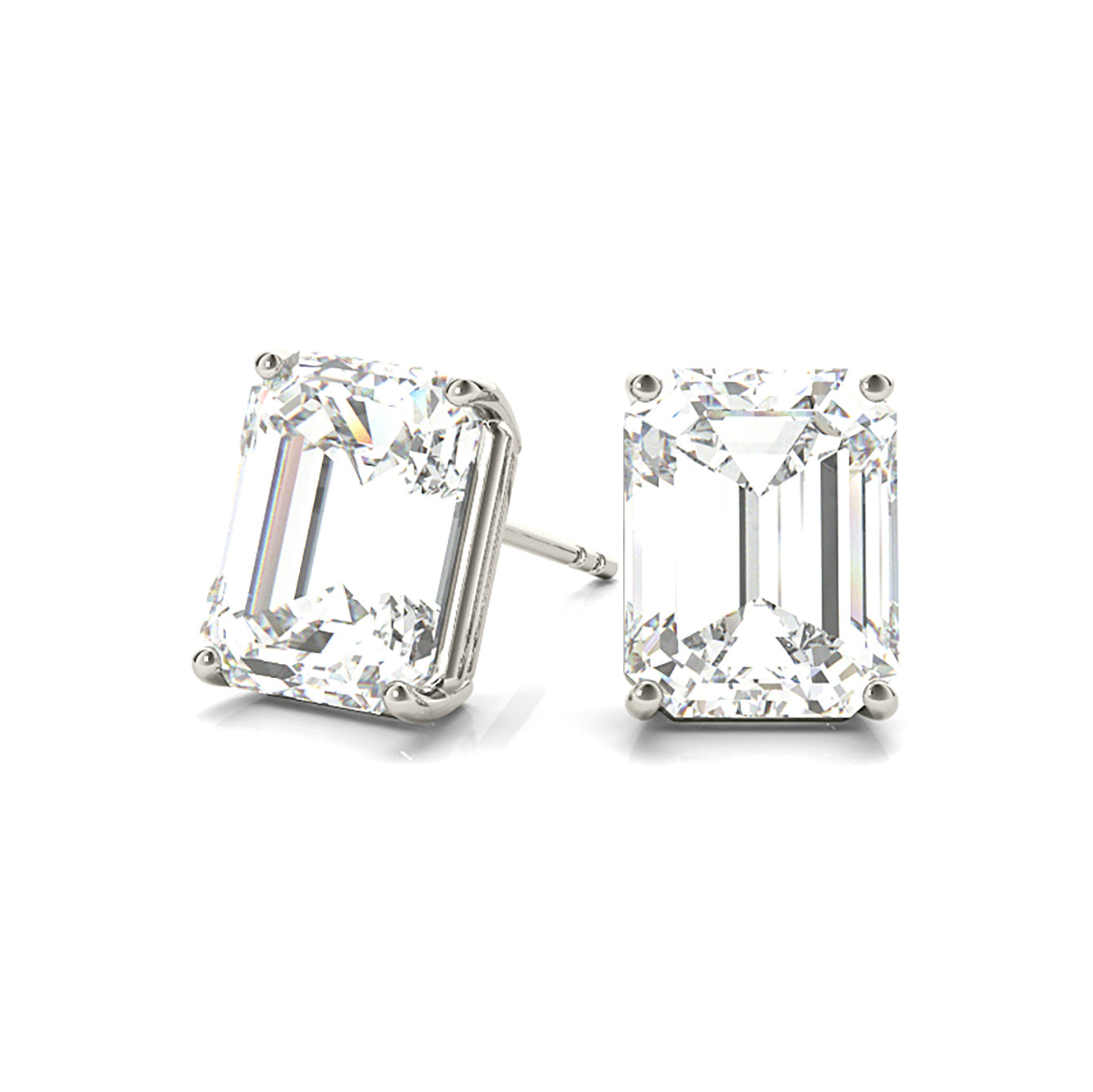 Four Prong Emerald Cut Diamond Stud Earrings