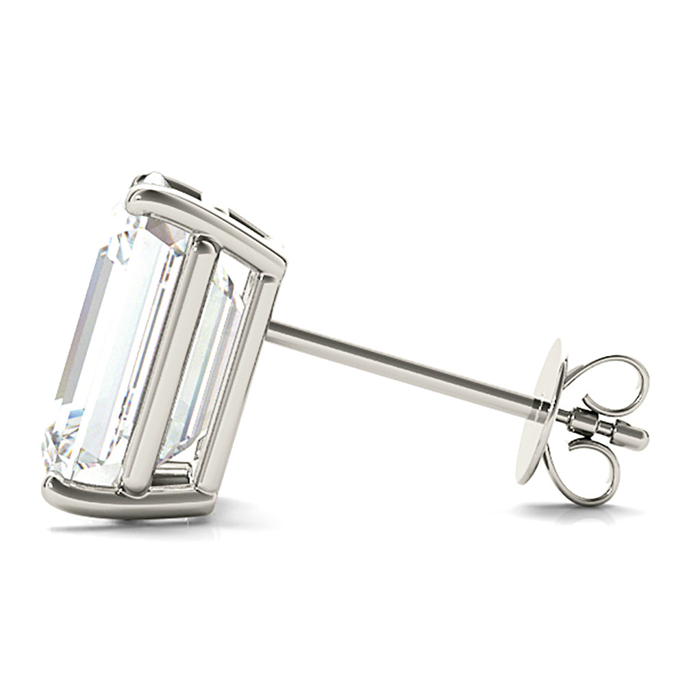 Four Prong Emerald Cut Diamond Stud Earrings