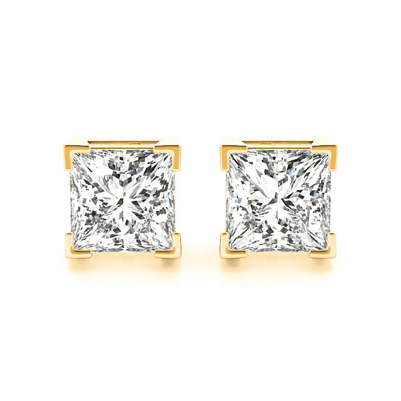 V Prong Princess Cut Diamond Stud Earrings