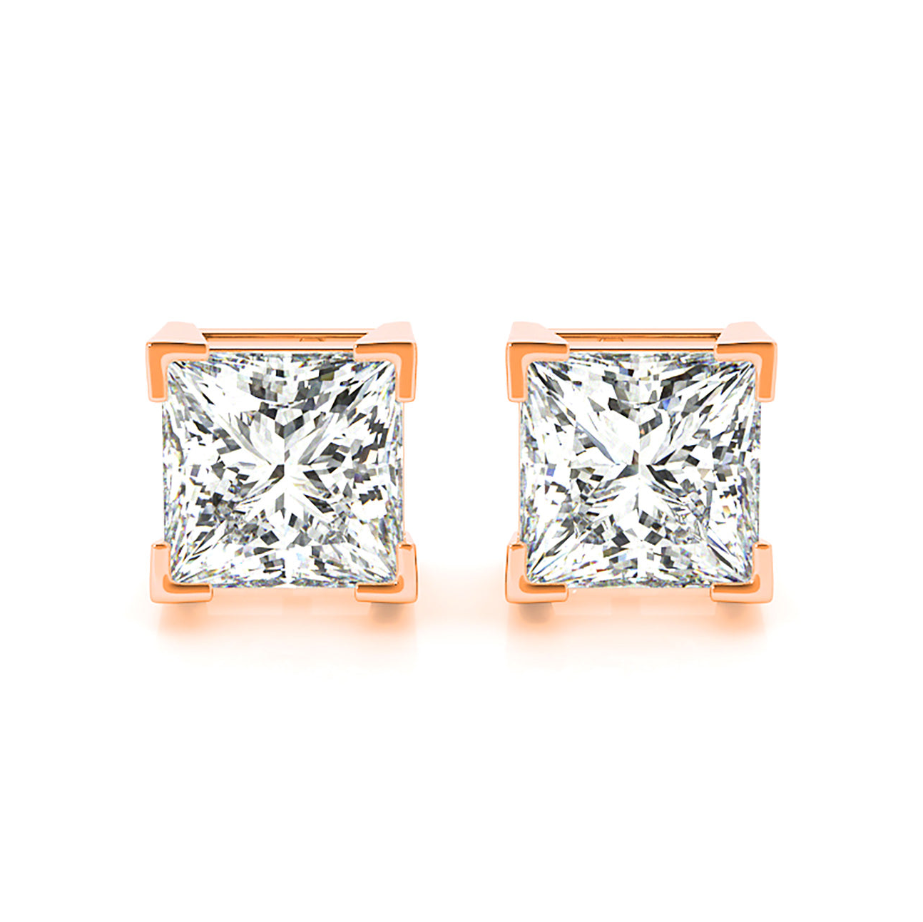 V Prong Princess Cut Diamond Stud Earrings