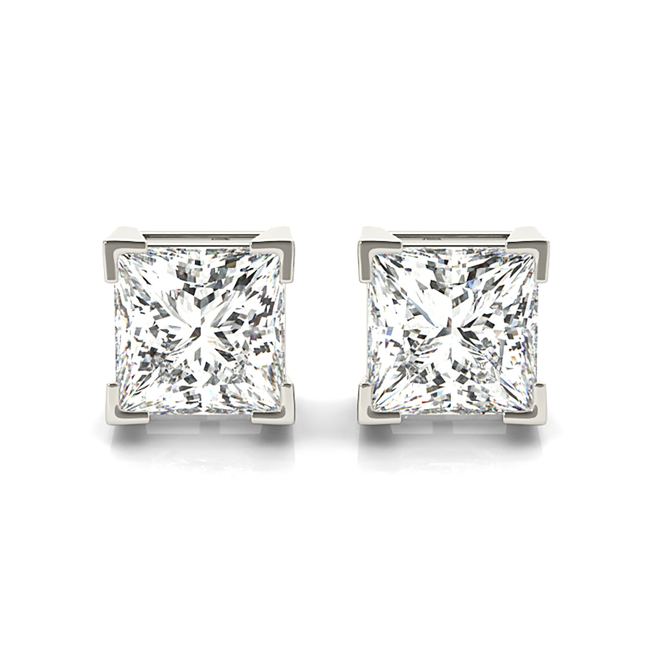 V Prong Princess Cut Diamond Stud Earrings