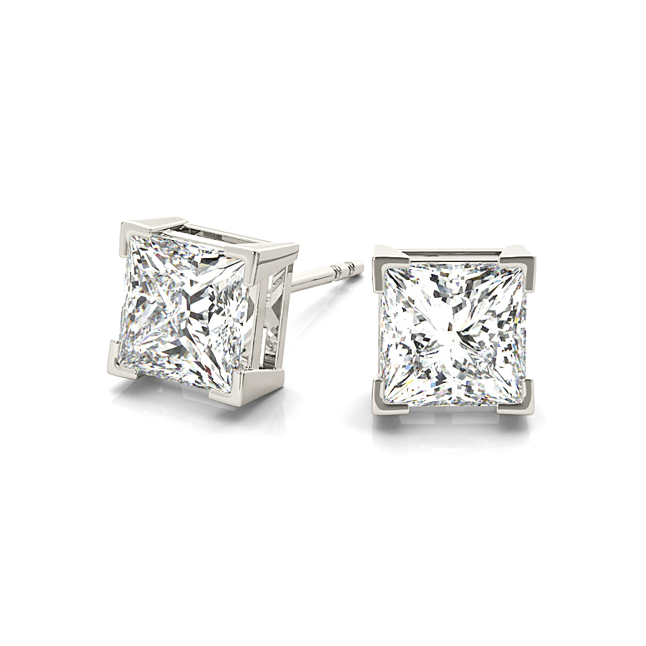 V Prong Princess Cut Diamond Stud Earrings