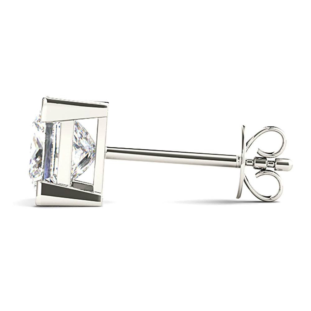 V Prong Princess Cut Diamond Stud Earrings