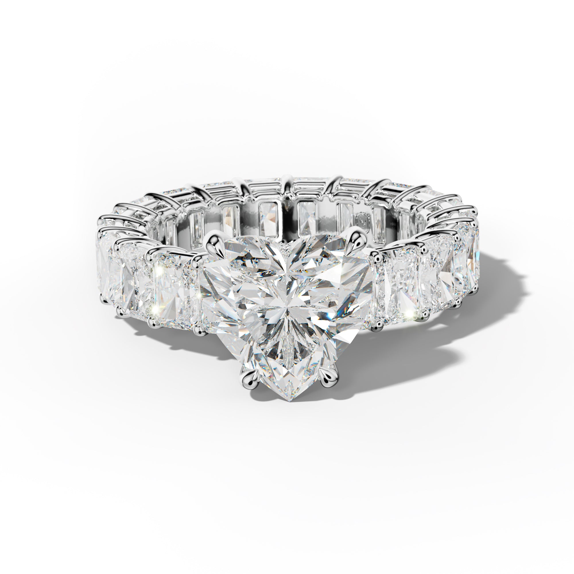 Soraya Heart Diamond Engagement Ring With Radiant Side Stones