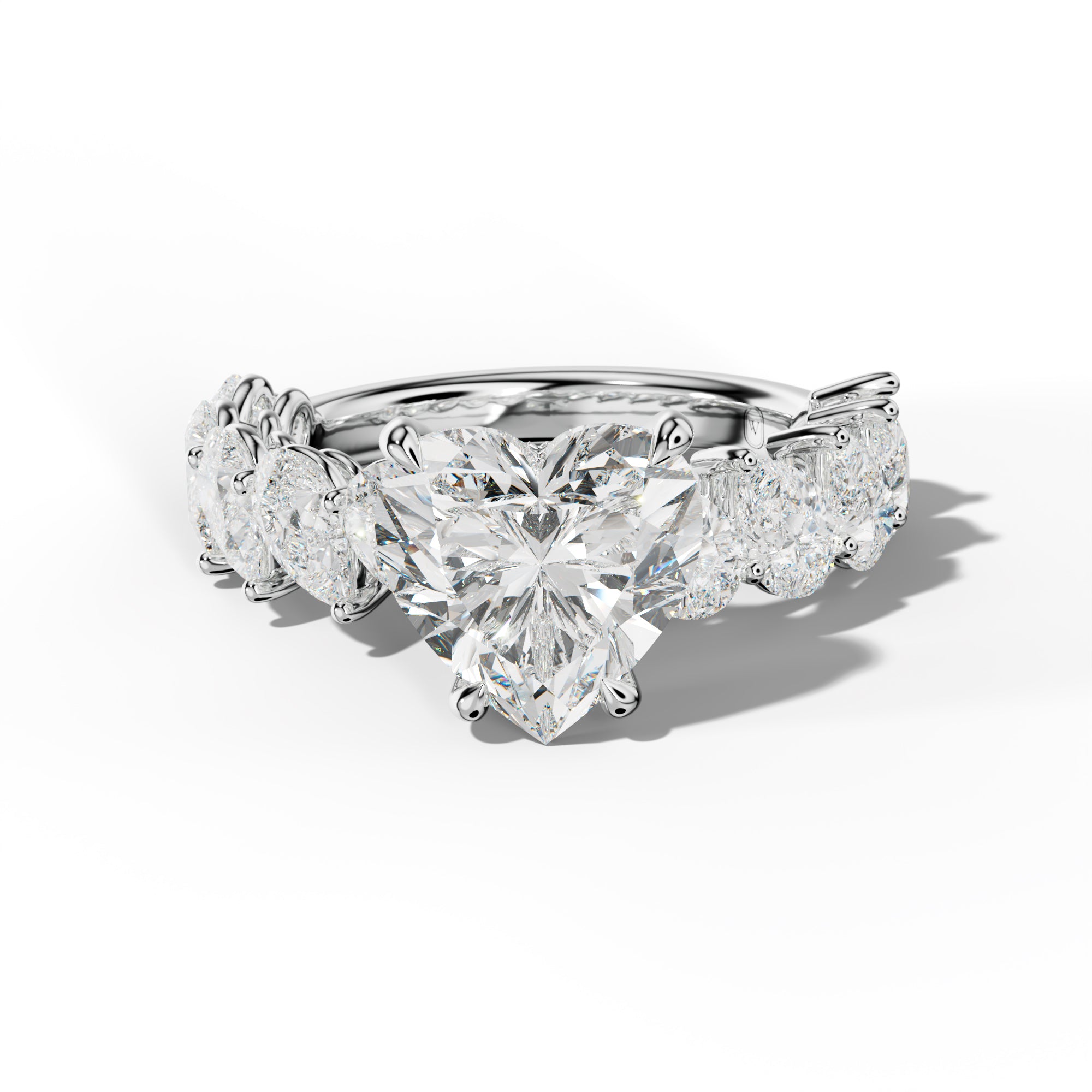Elisabeth Heart Diamond Engagement Ring With Slanted Pear Side Stones