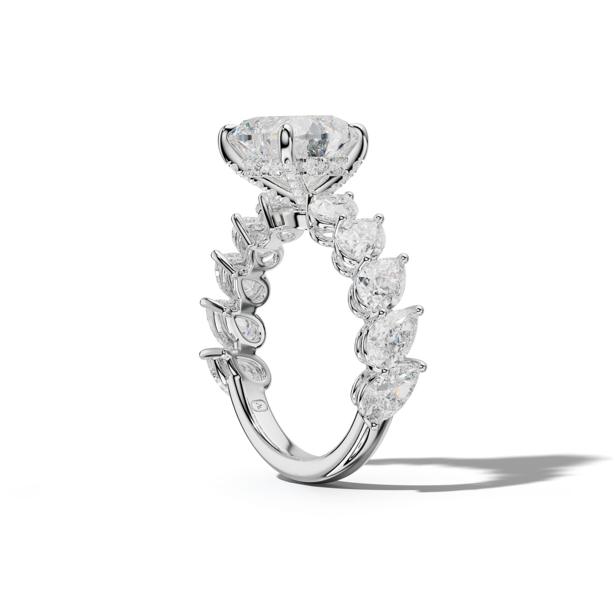 Elisabeth Heart Diamond Engagement Ring With Slanted Pear Side Stones