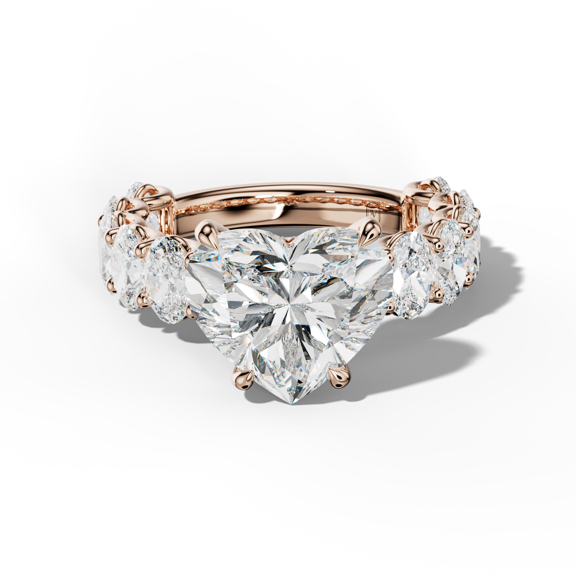 Ada Heart Diamond Engagement Ring With Oval Side Stones