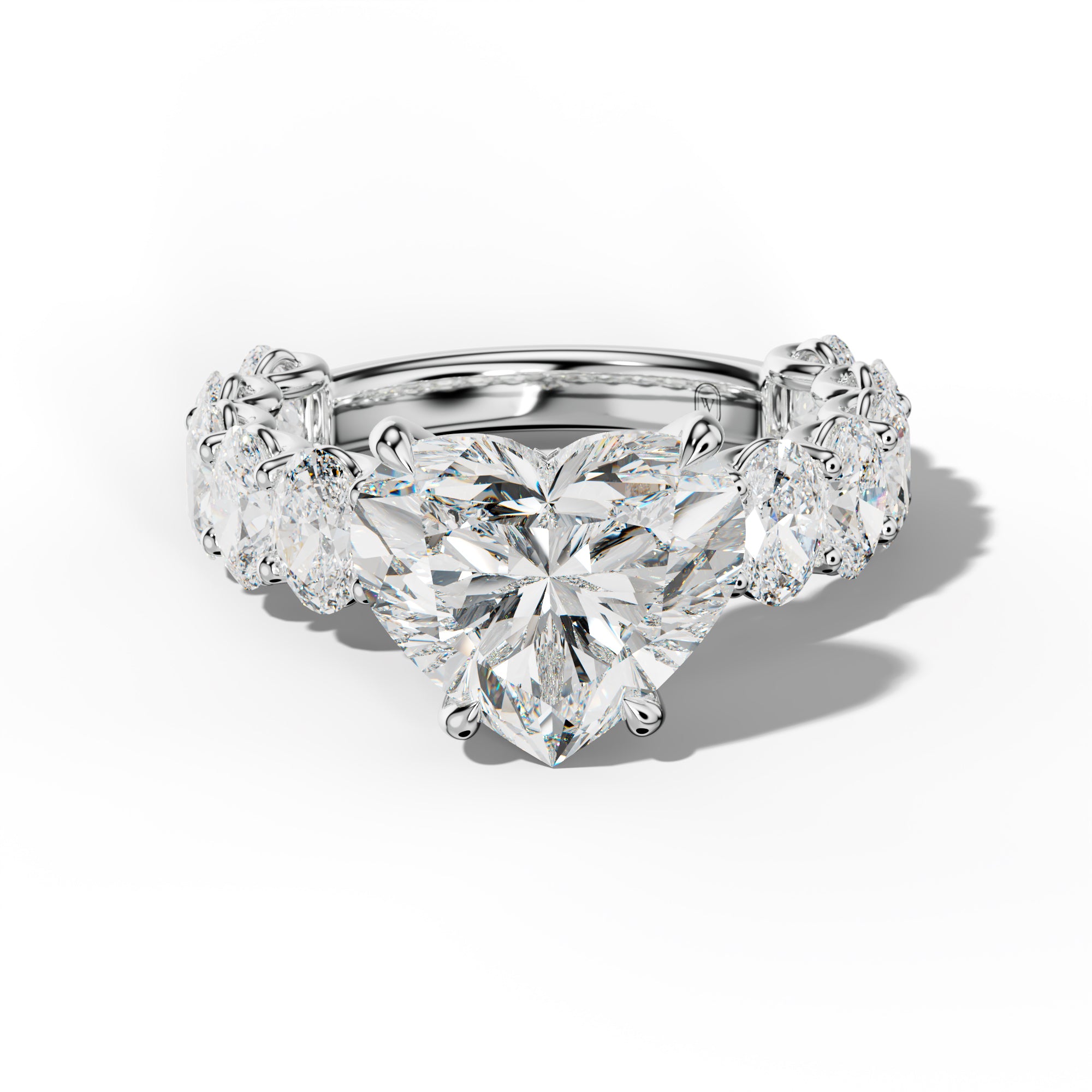 Ada Heart Diamond Engagement Ring With Oval Side Stones