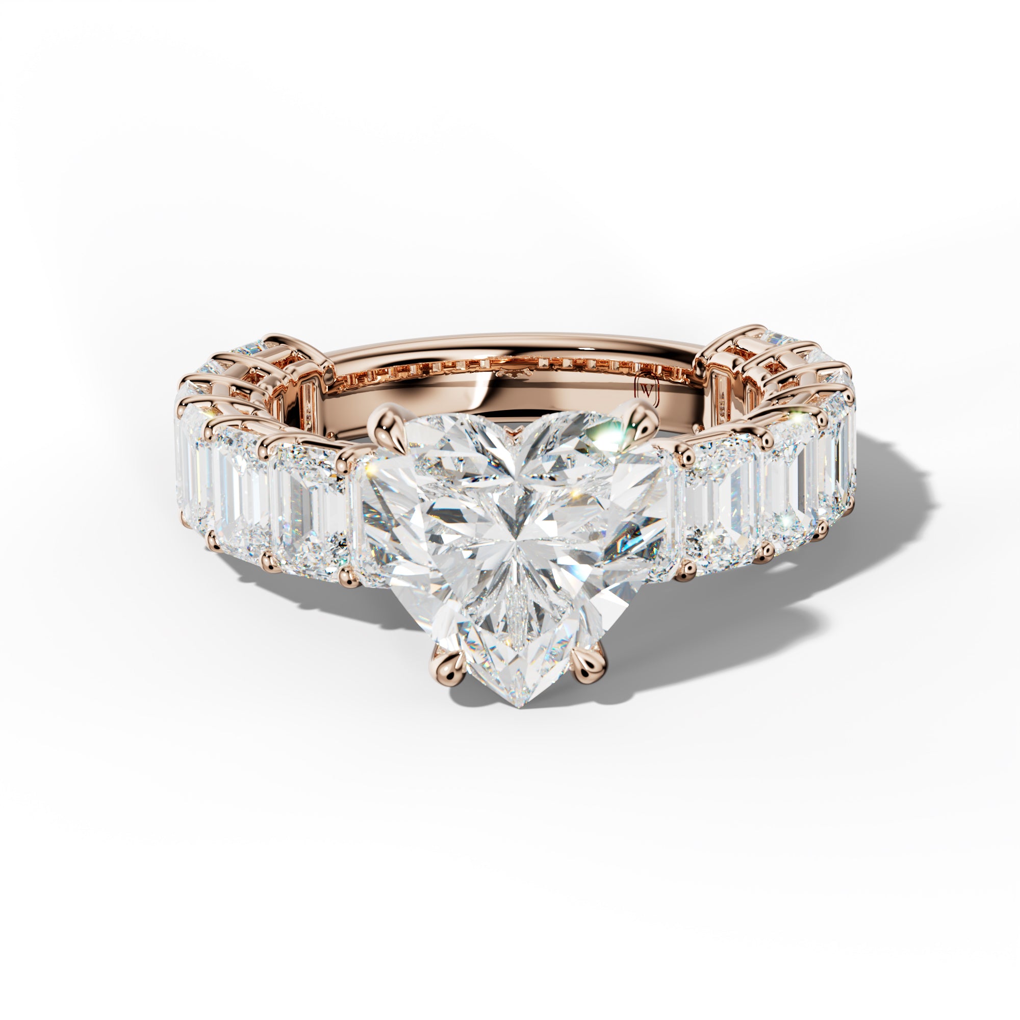 Mina Heart Diamond Engagement Ring With Emerald Cut Side Stones