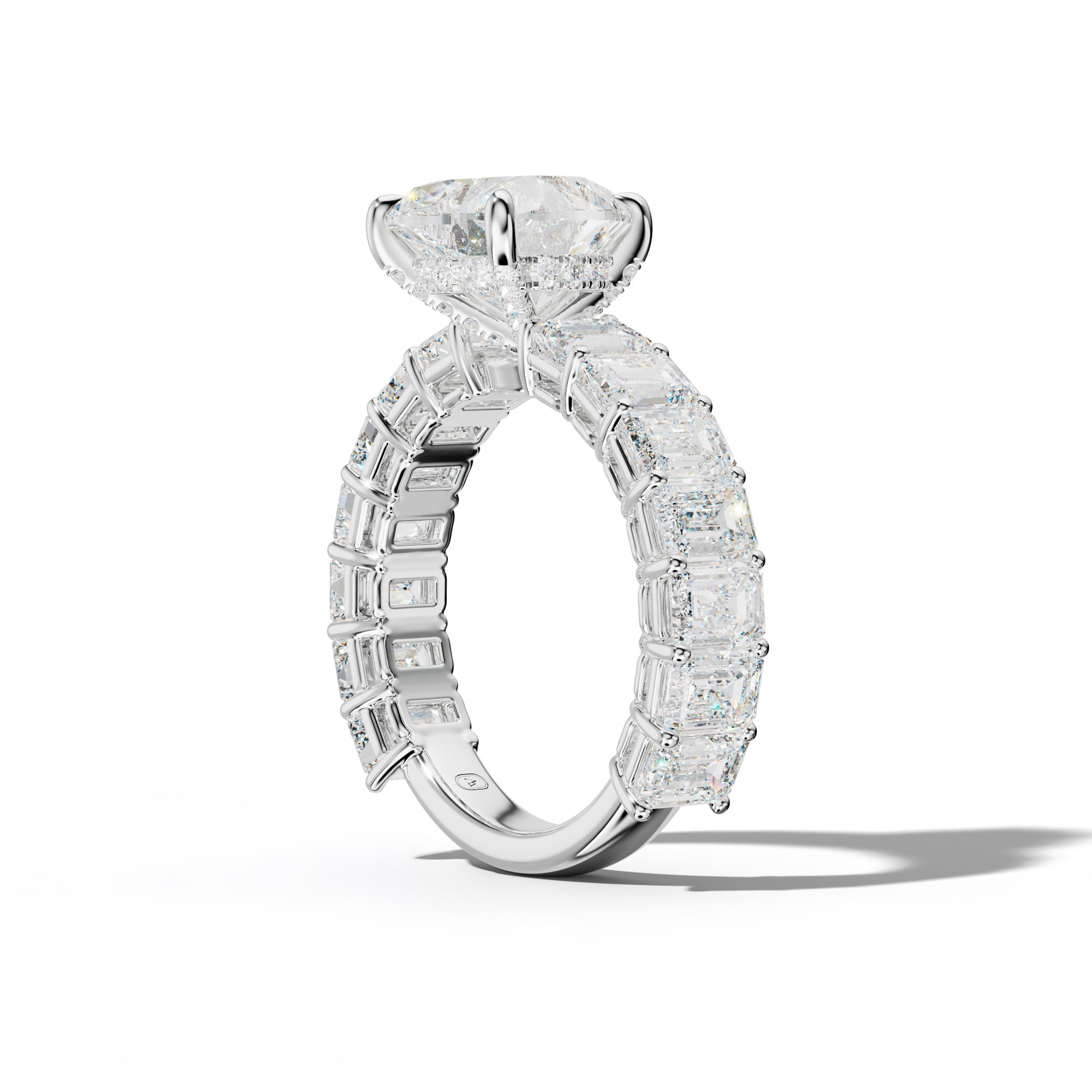 Mina Heart Diamond Engagement Ring With Emerald Cut Side Stones