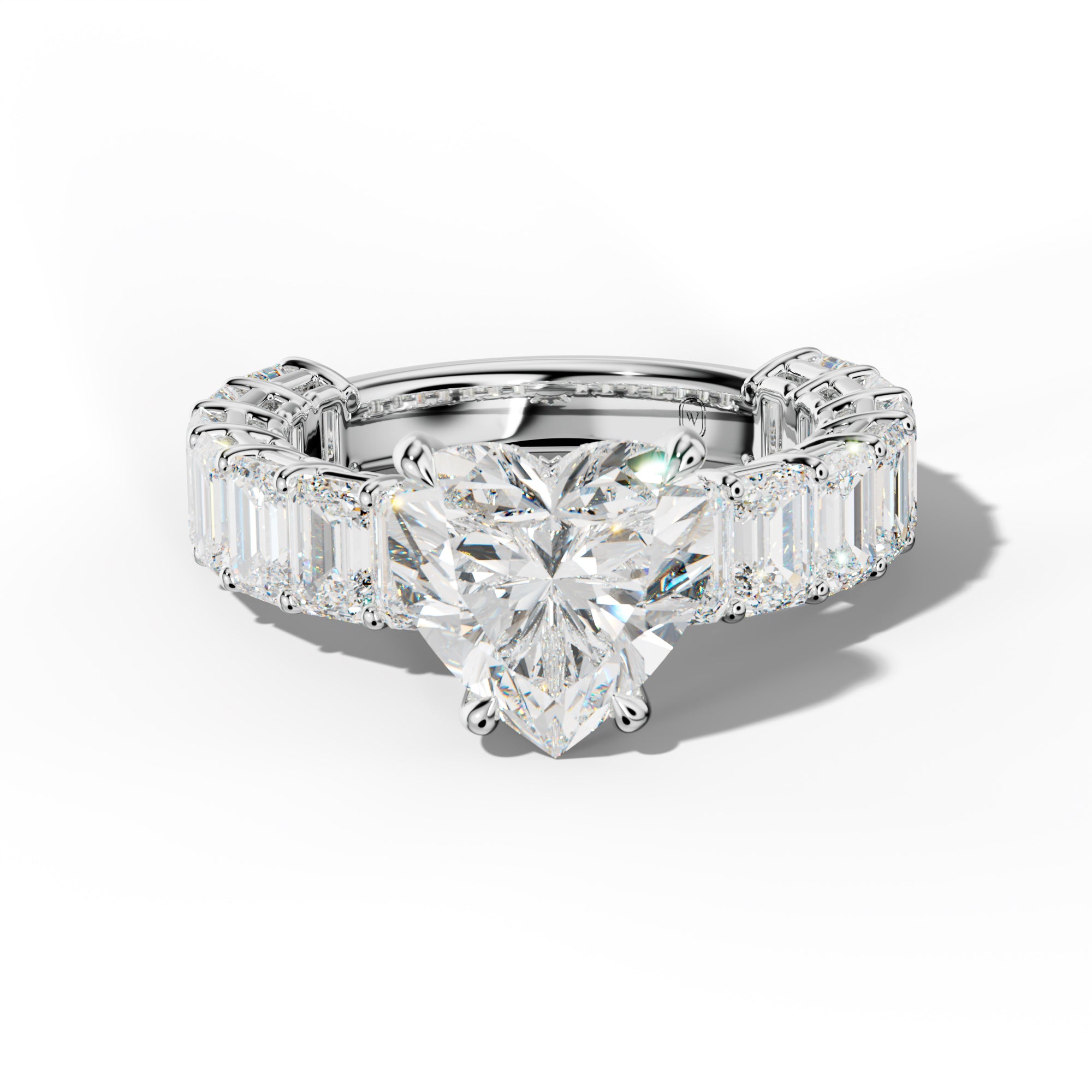 Mina Heart Diamond Engagement Ring With Emerald Cut Side Stones
