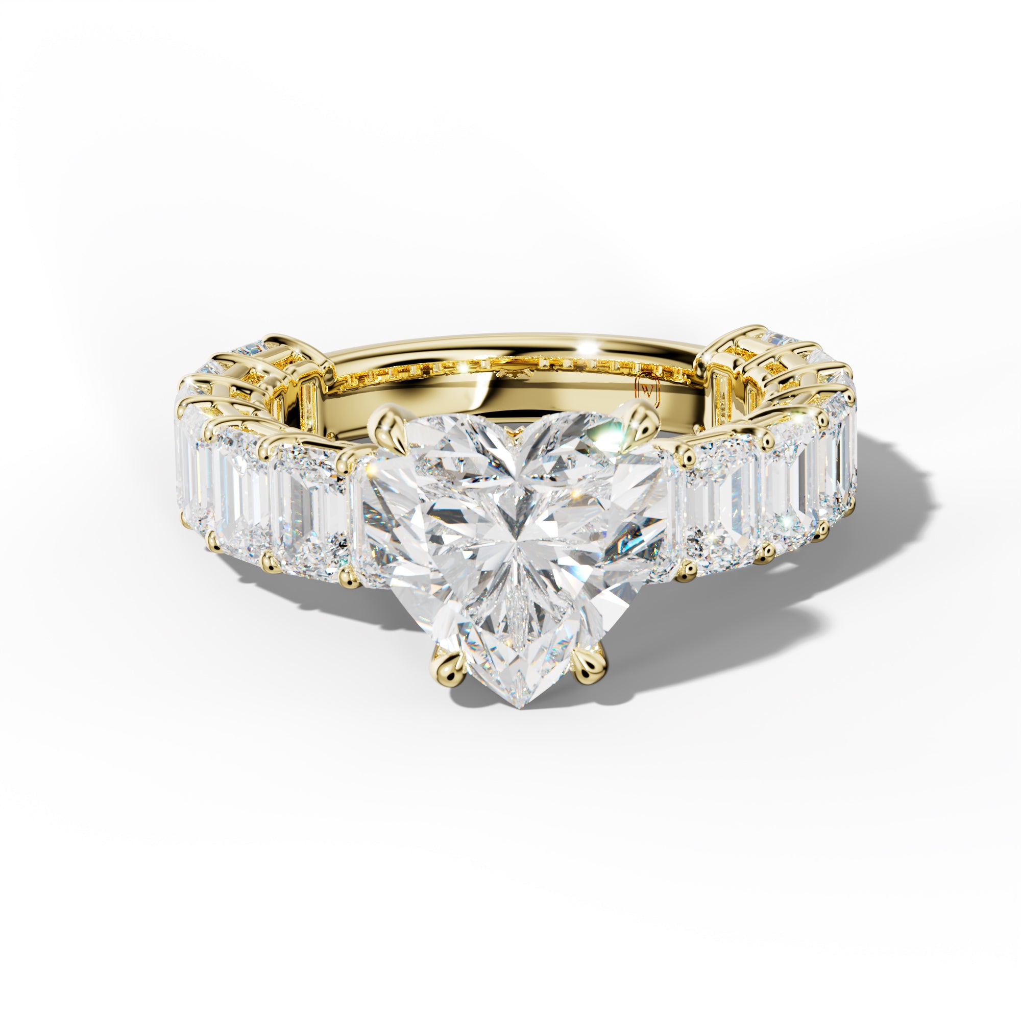 Mina Heart Diamond Engagement Ring With Emerald Cut Side Stones