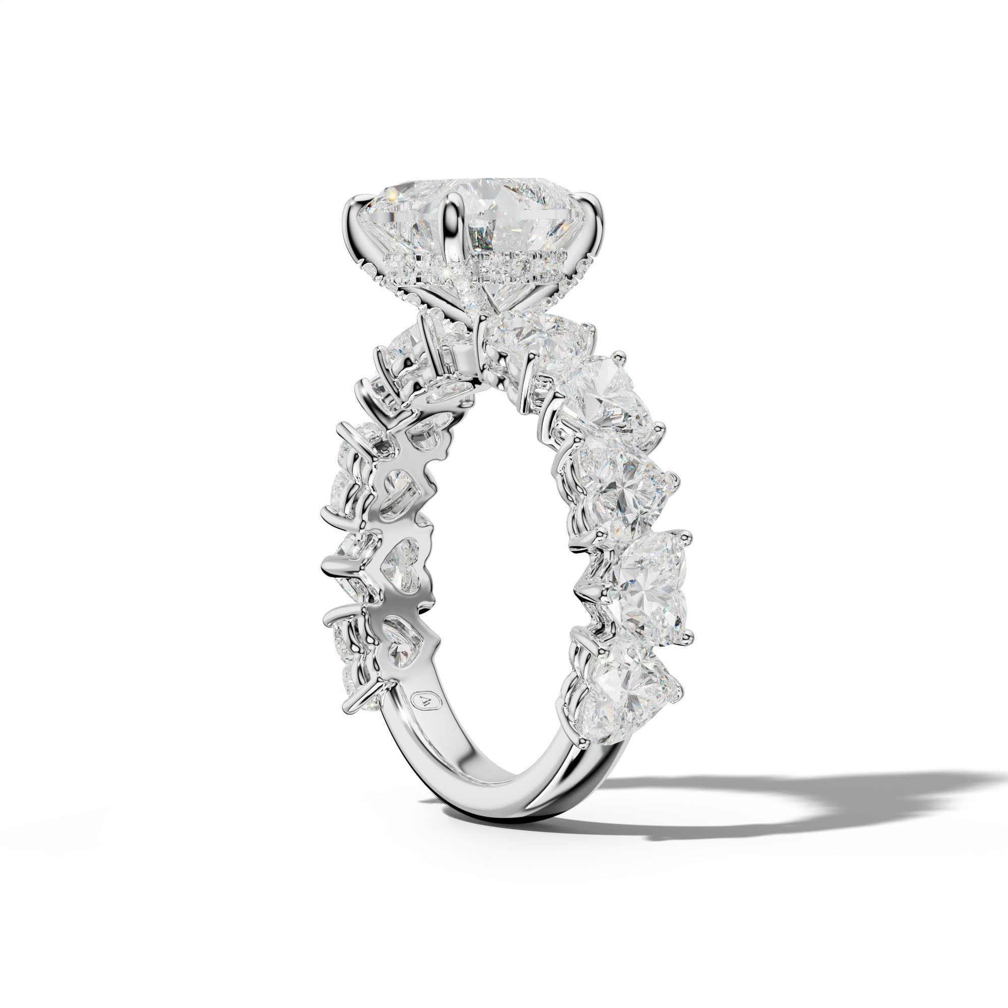 Logan Heart Diamond Engagement Ring With Heart Side Stones