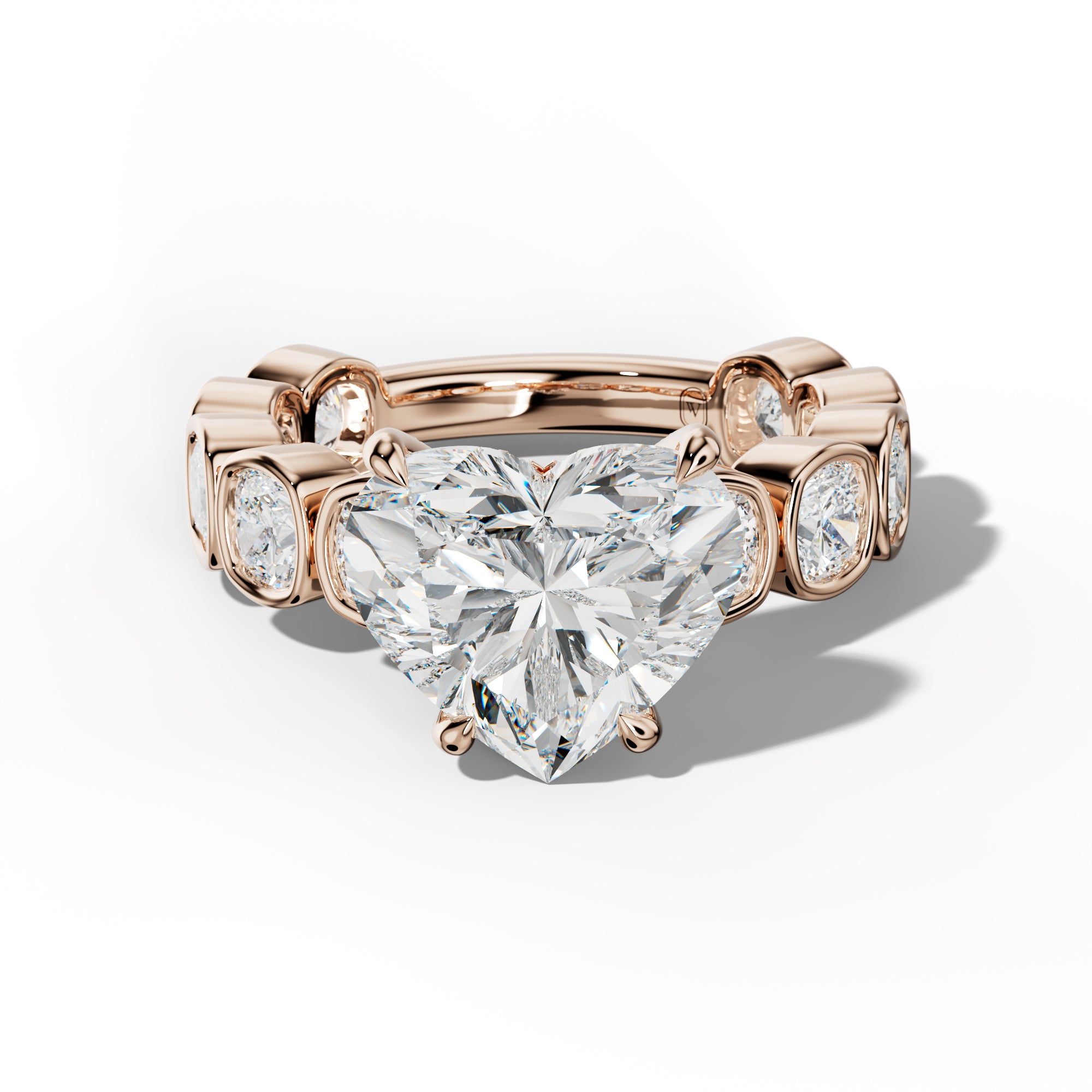 Sage Heart Diamond Engagement Ring With Cushion Side Stones