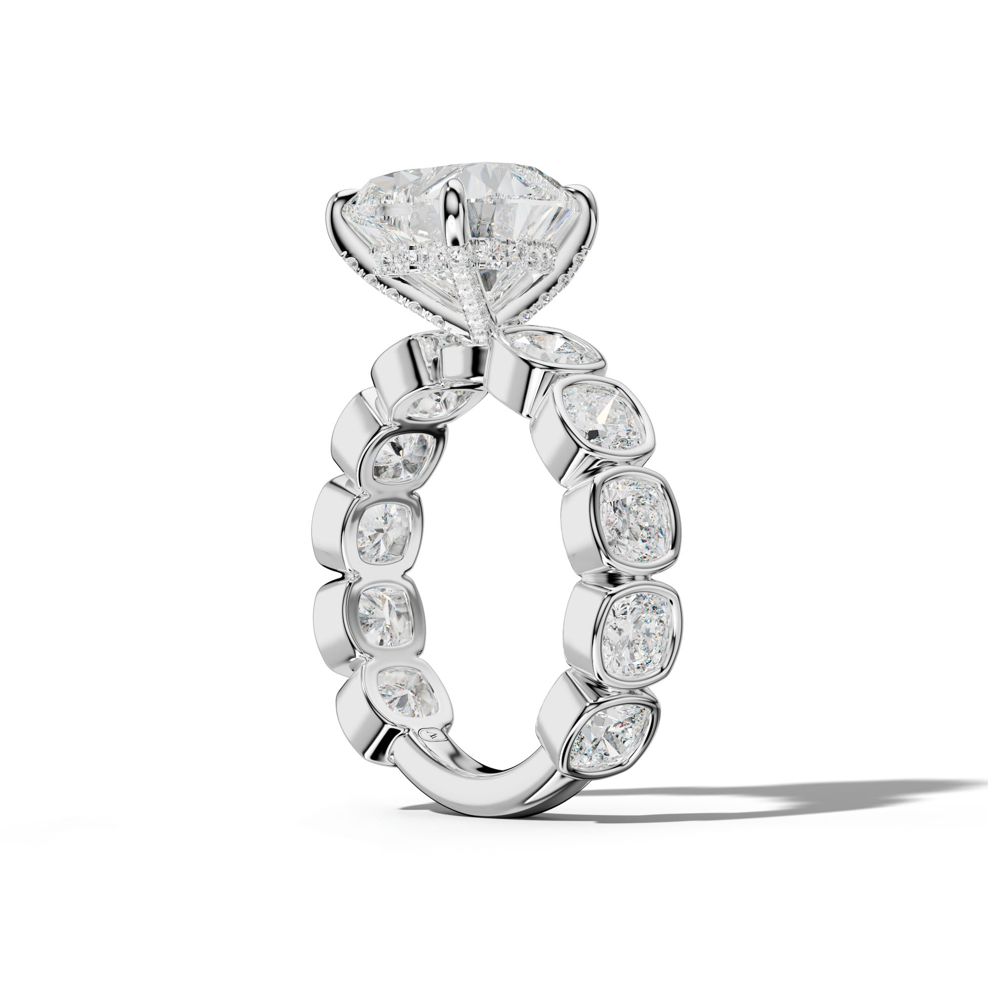 Sage Heart Diamond Engagement Ring With Cushion Side Stones