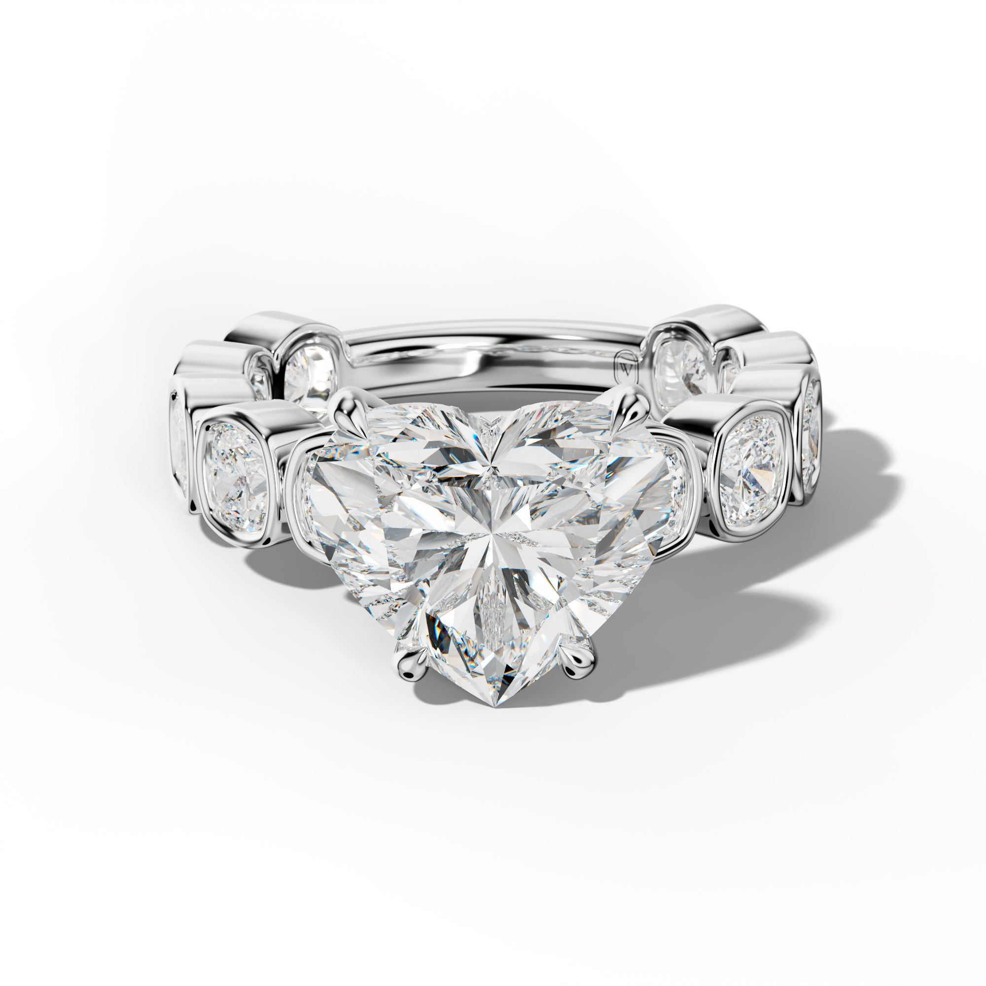 Sage Heart Diamond Engagement Ring With Cushion Side Stones