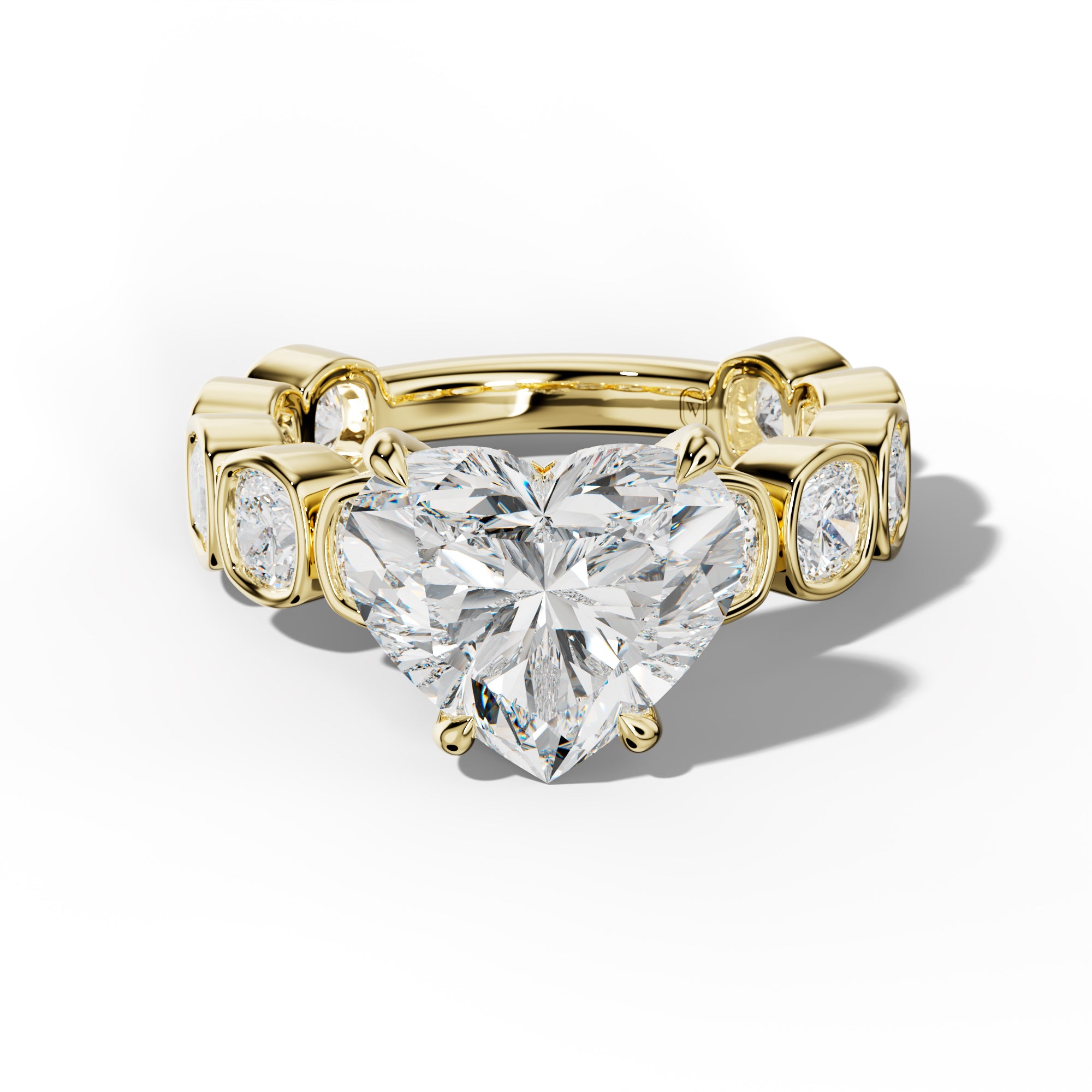 Sage Heart Diamond Engagement Ring With Cushion Side Stones