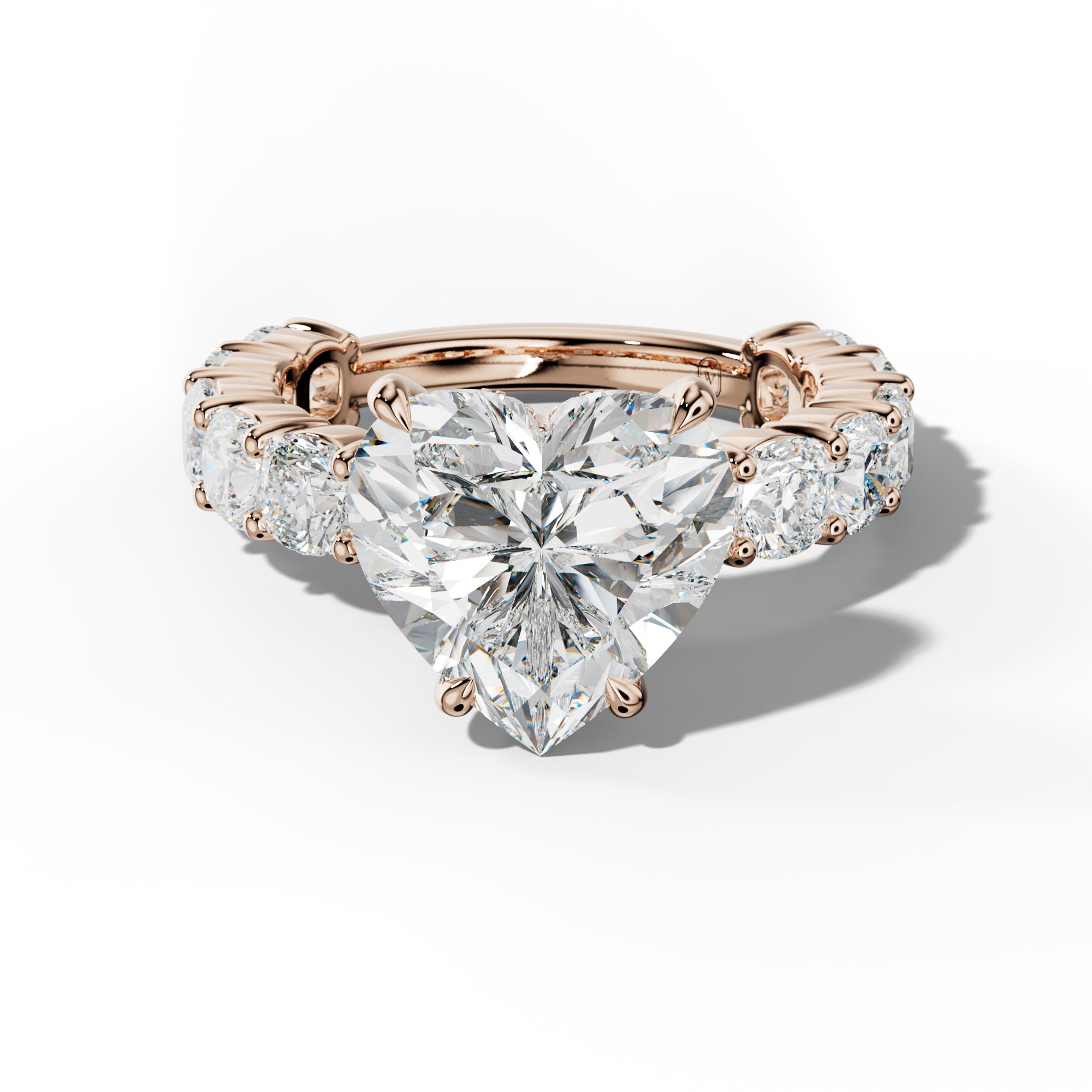 Scottie Heart Diamond Engagement Ring With Cushion Side Stones