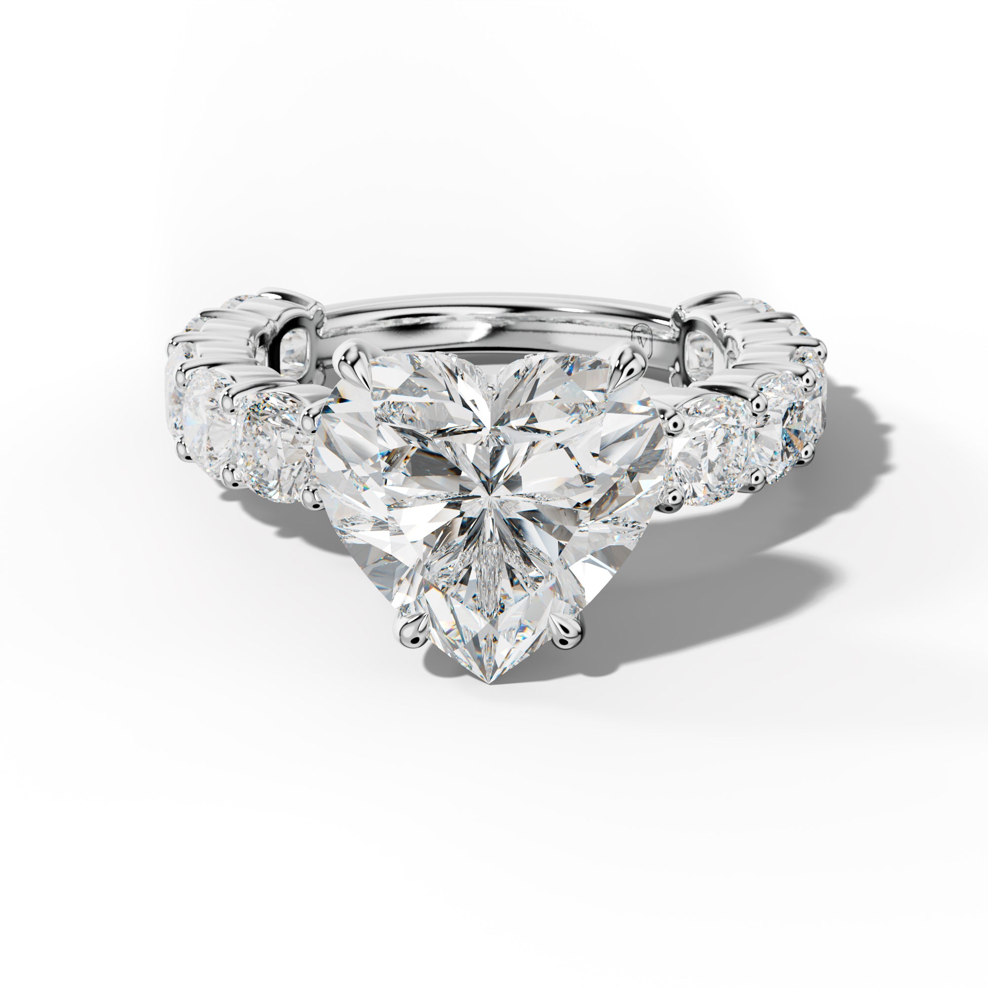 Scottie Heart Diamond Engagement Ring With Cushion Side Stones