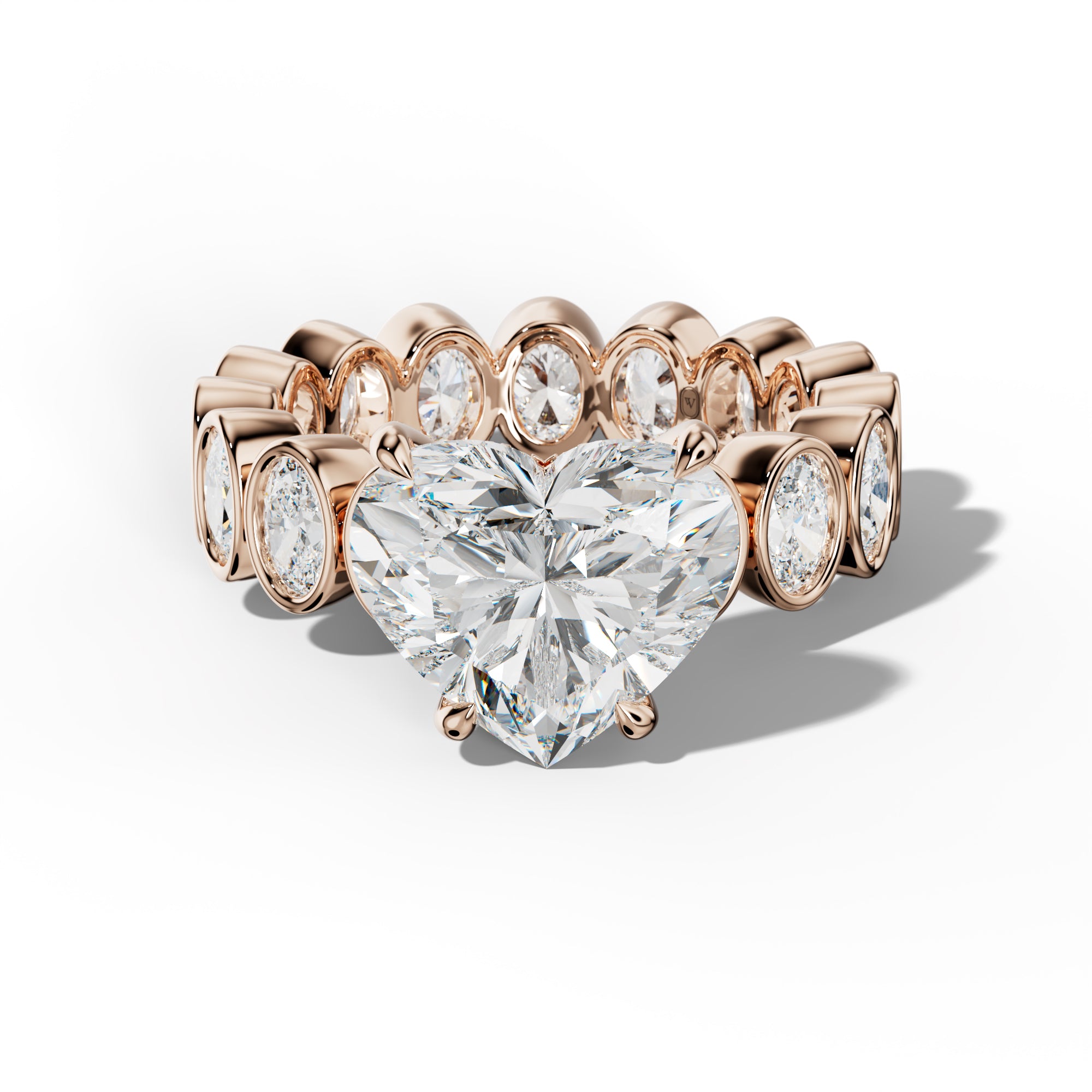 Brielle Heart Diamond Engagement Ring With Oval Side Stones