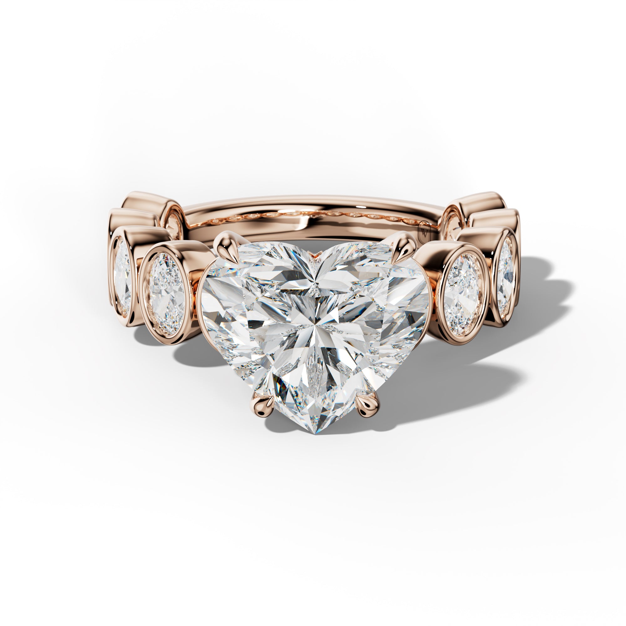 Linda Heart Diamond Engagement Ring With Oval Side Stones