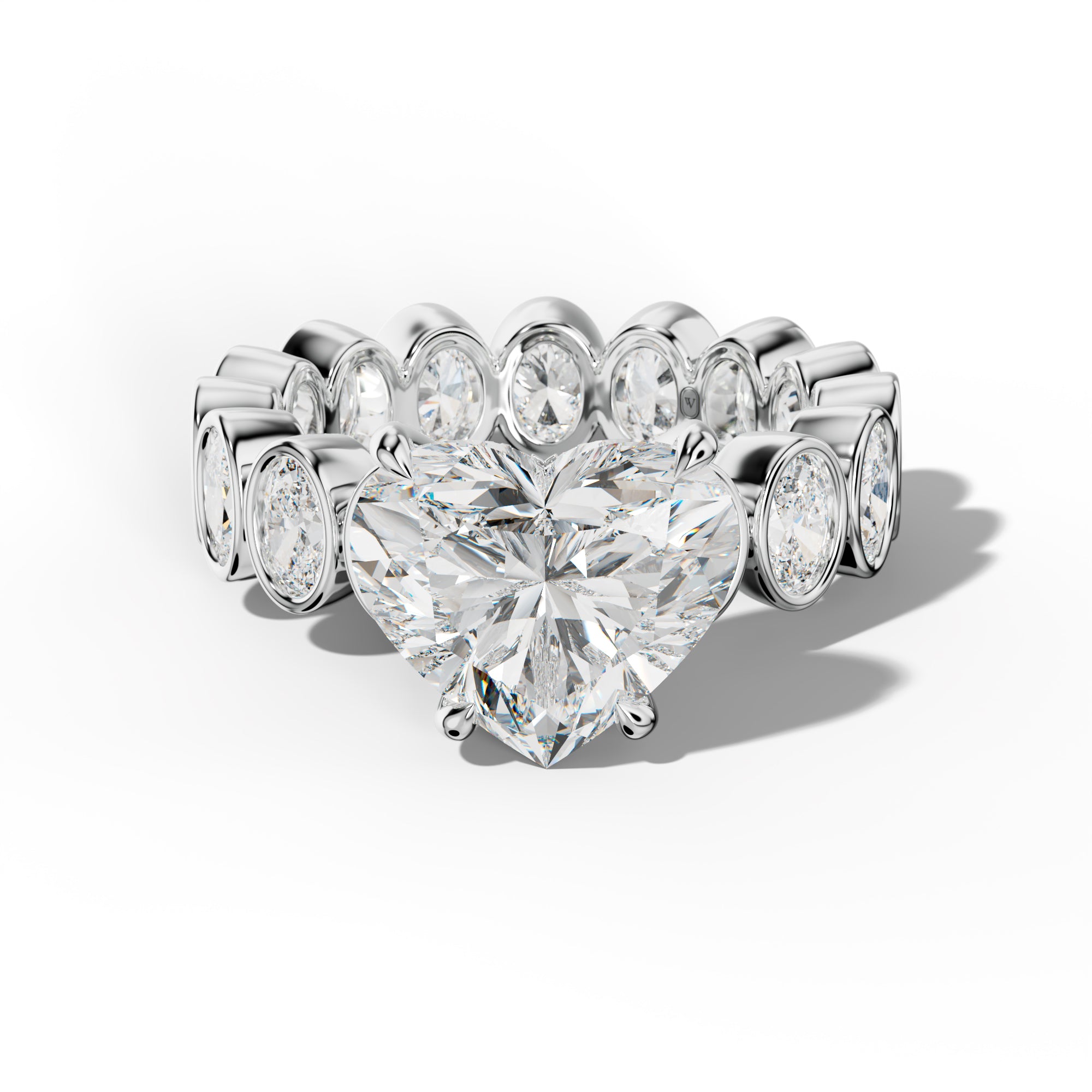 Brielle Heart Diamond Engagement Ring With Oval Side Stones