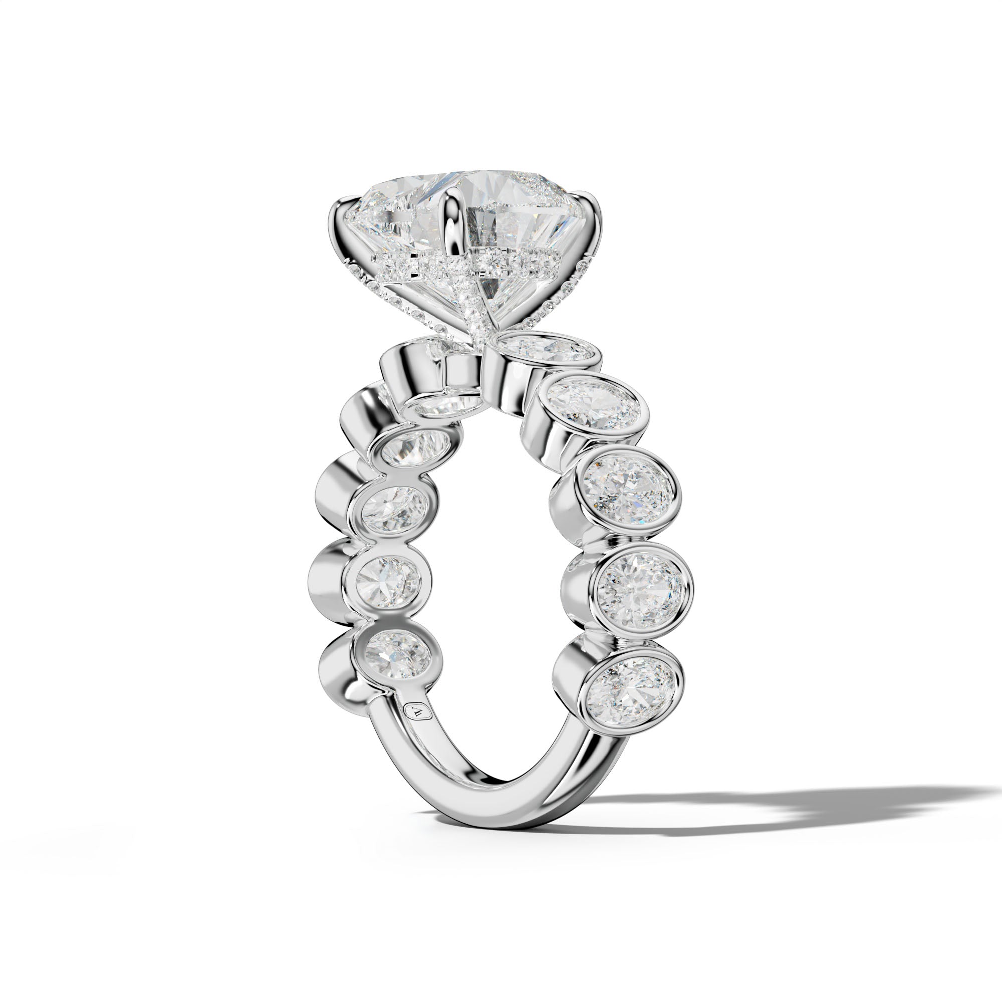 Linda Heart Diamond Engagement Ring With Oval Side Stones