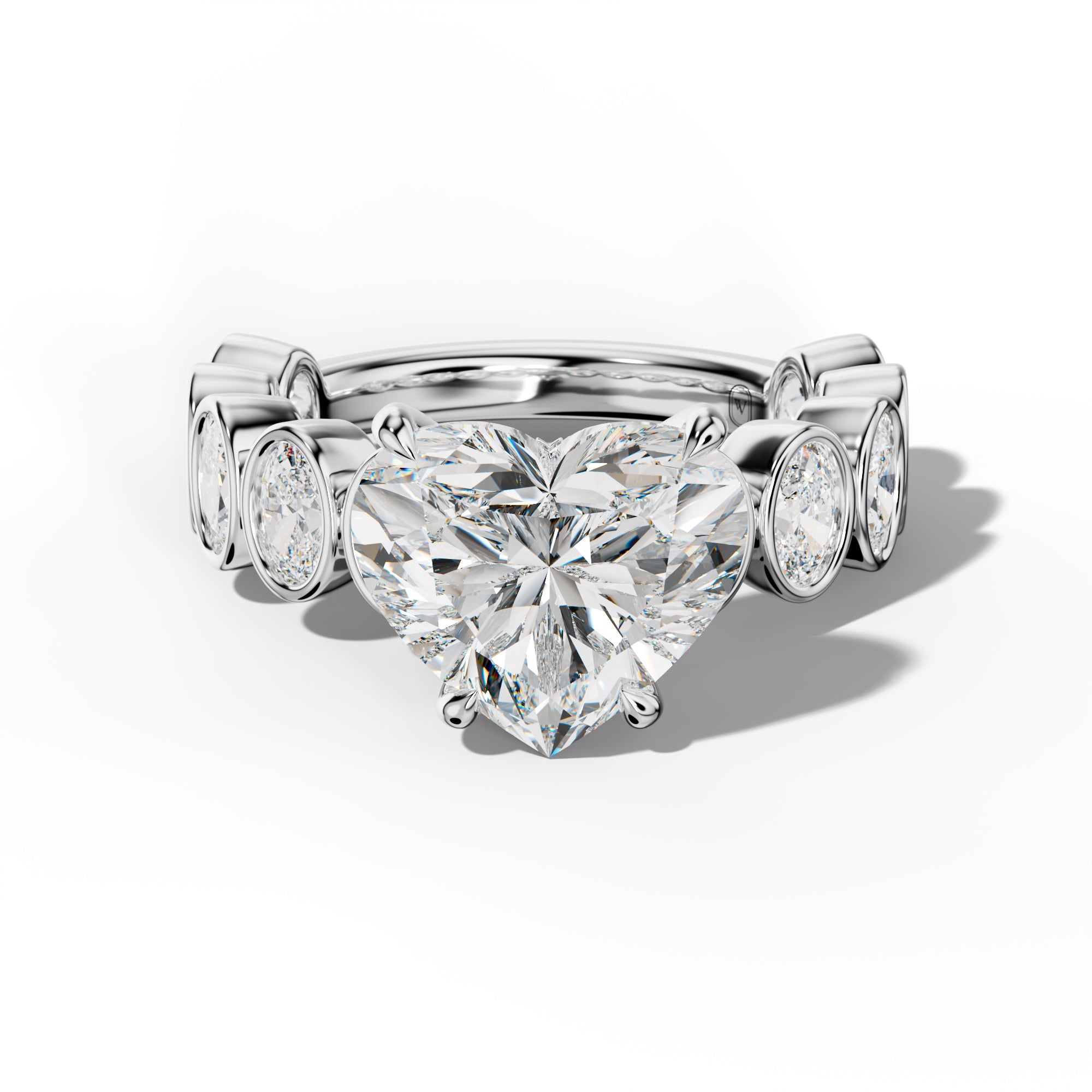 Linda Heart Diamond Engagement Ring With Oval Side Stones