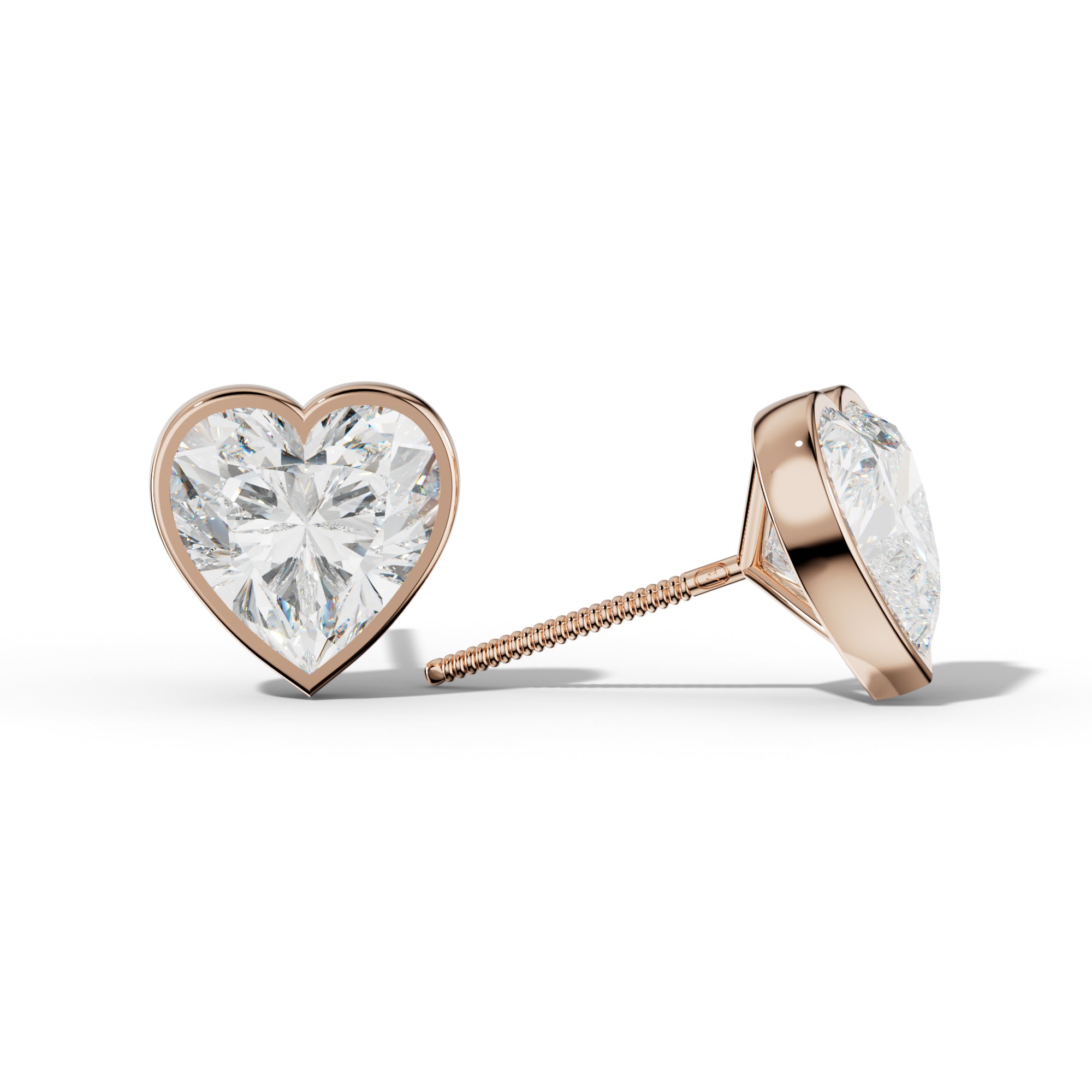 Heart Diamond Stud Earrings With Martini Bezel Set