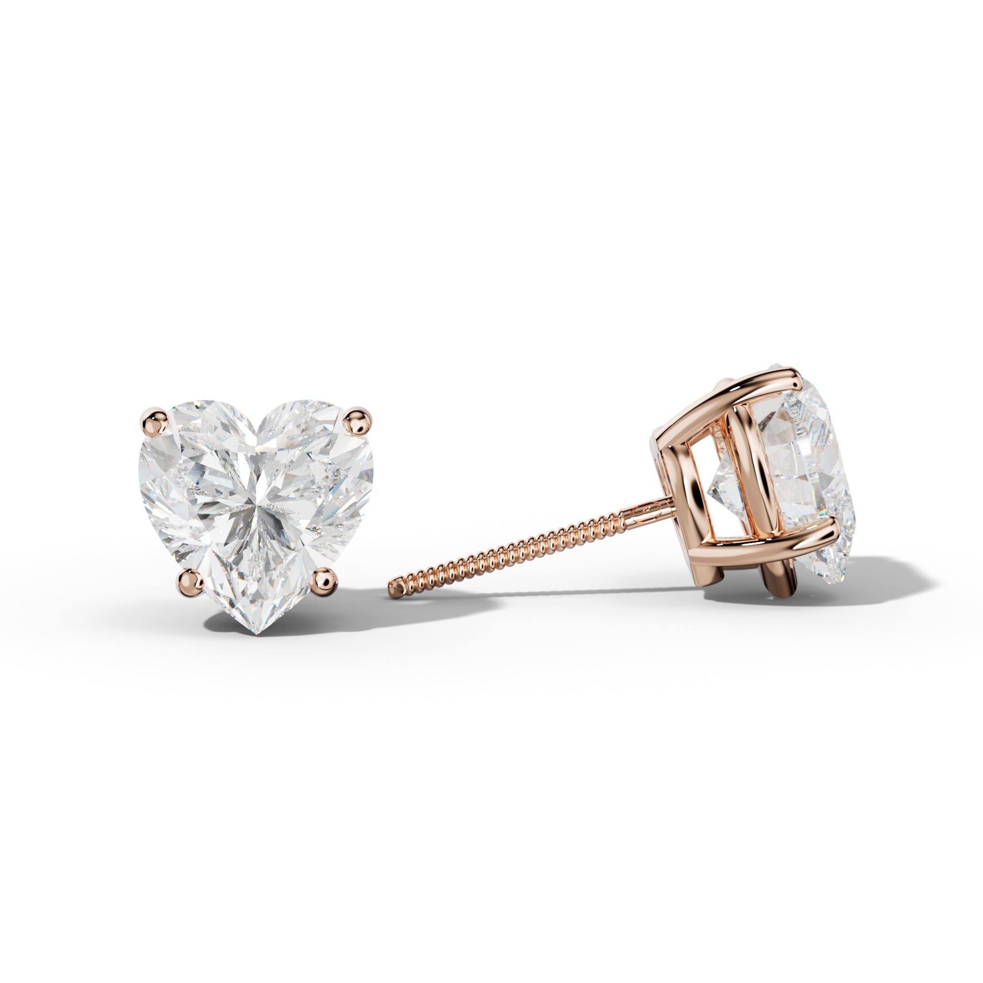 Heart  Diamond Stud Earrings With Classic Four Prongs