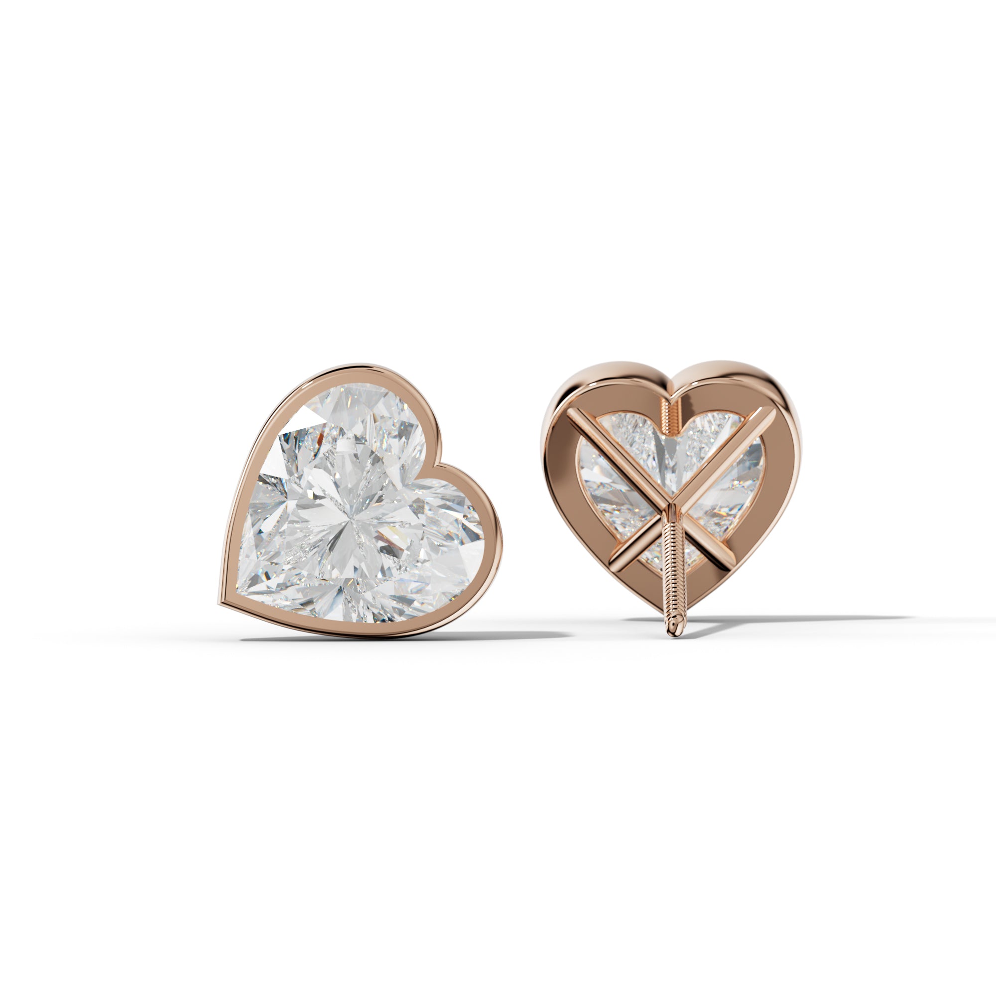 Heart Diamond Stud Earrings With Martini Bezel Set