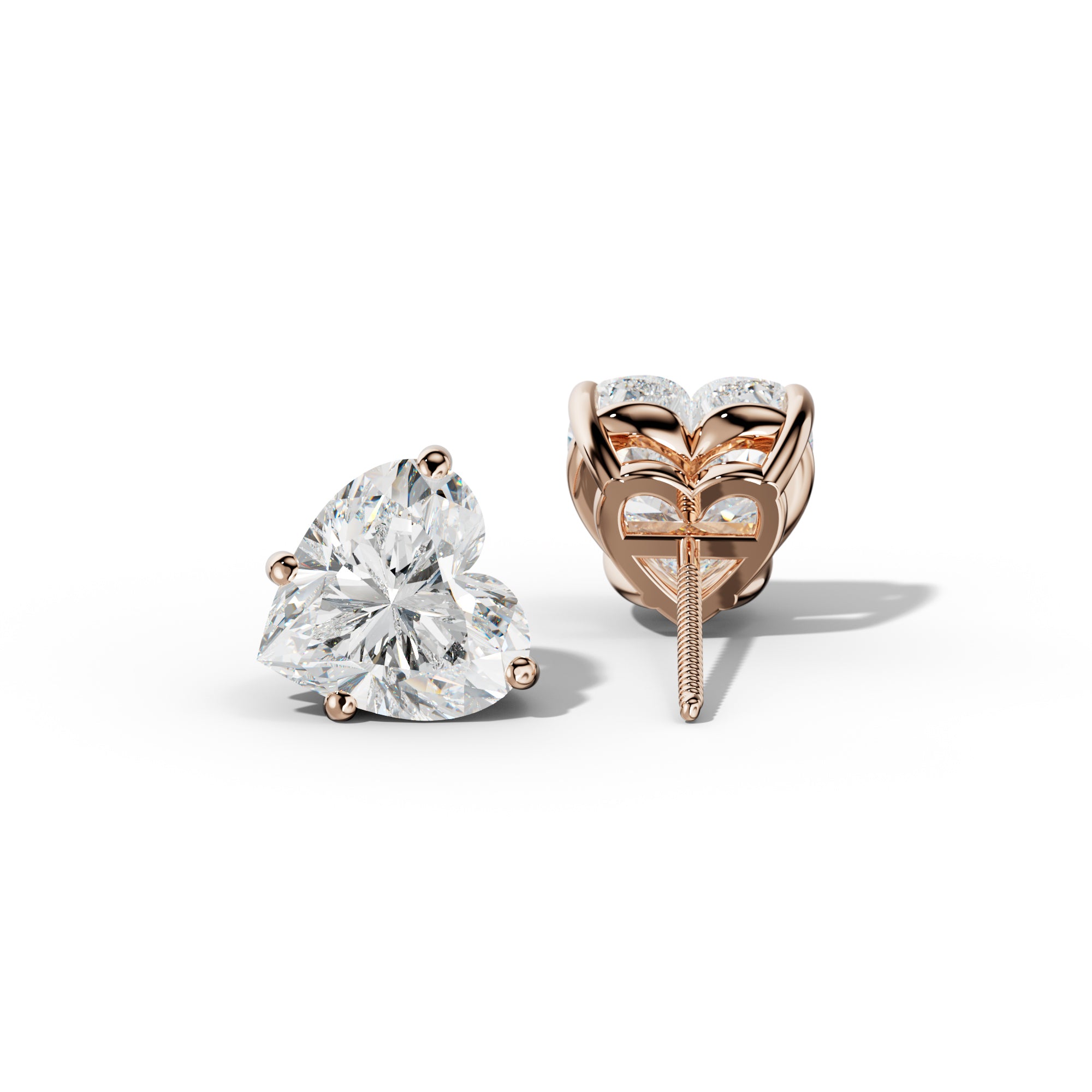 Heart  Diamond Stud Earrings With Classic Four Prongs