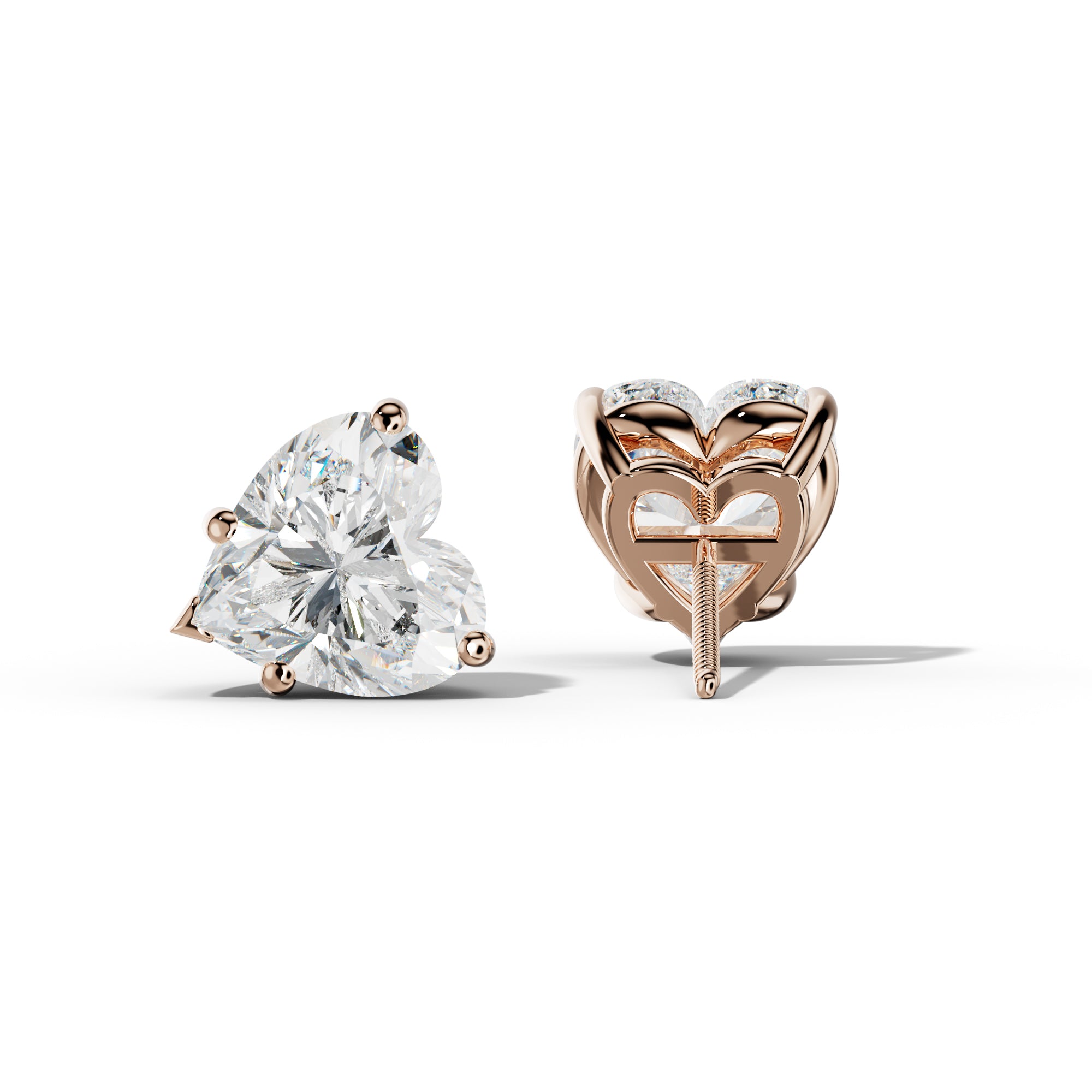 Heart  Diamond Stud Earrings With Four Classic And V Prongs