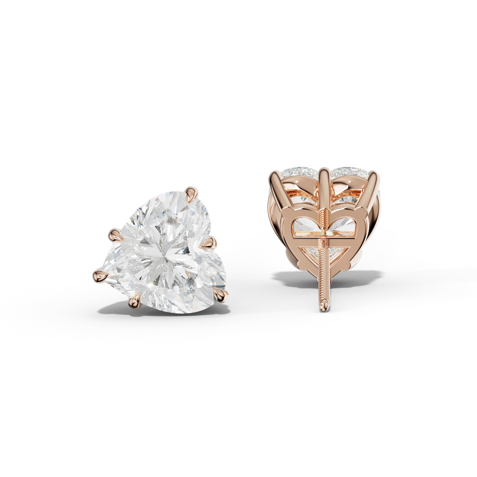 Heart  Diamond Stud Earrings With Six Prongs