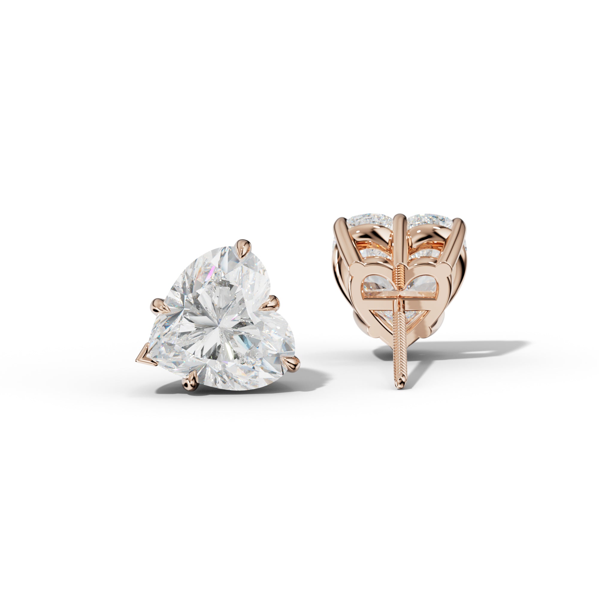 Heart  Diamond Stud Earrings With V Prong Setting