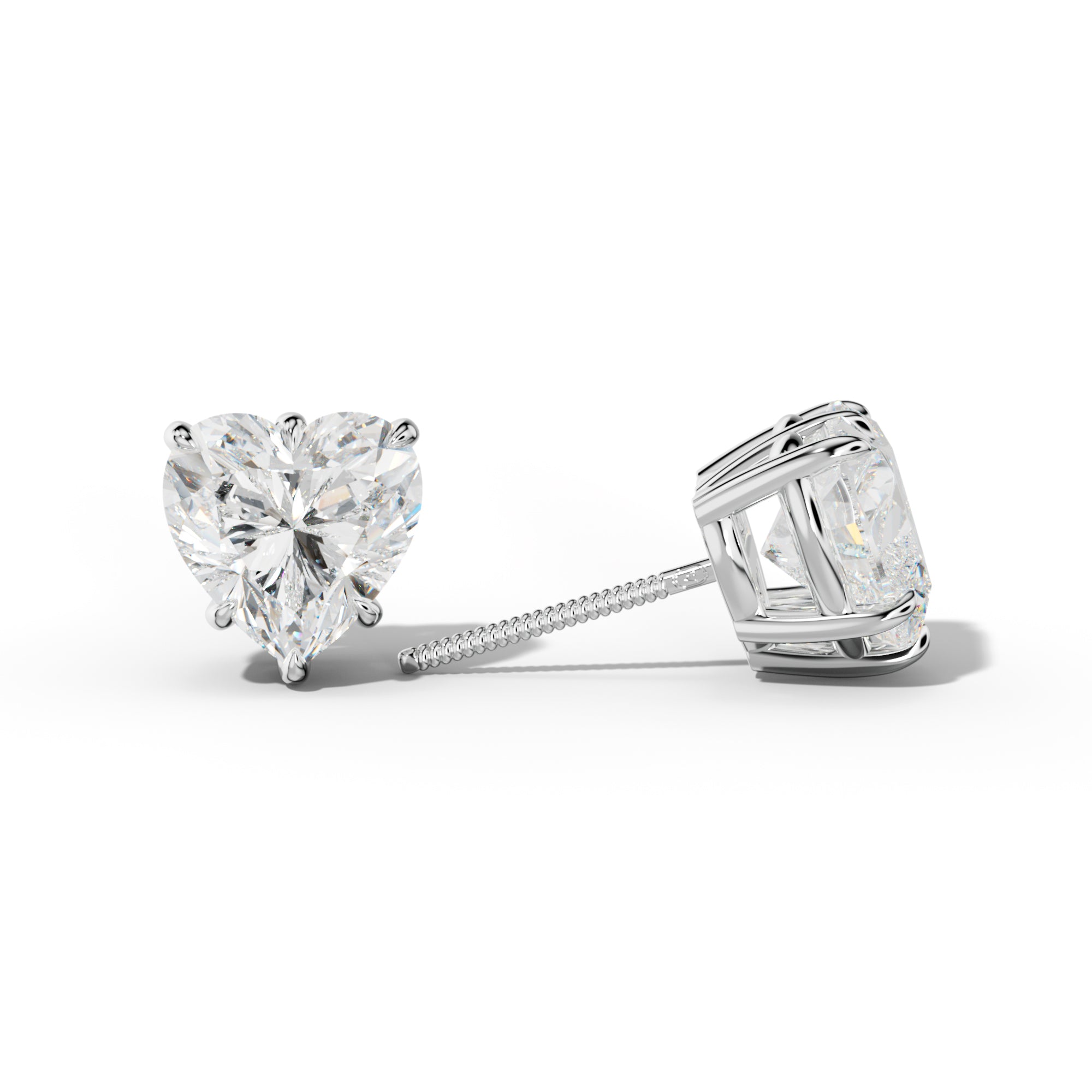 Heart  Diamond Stud Earrings With Six Prongs