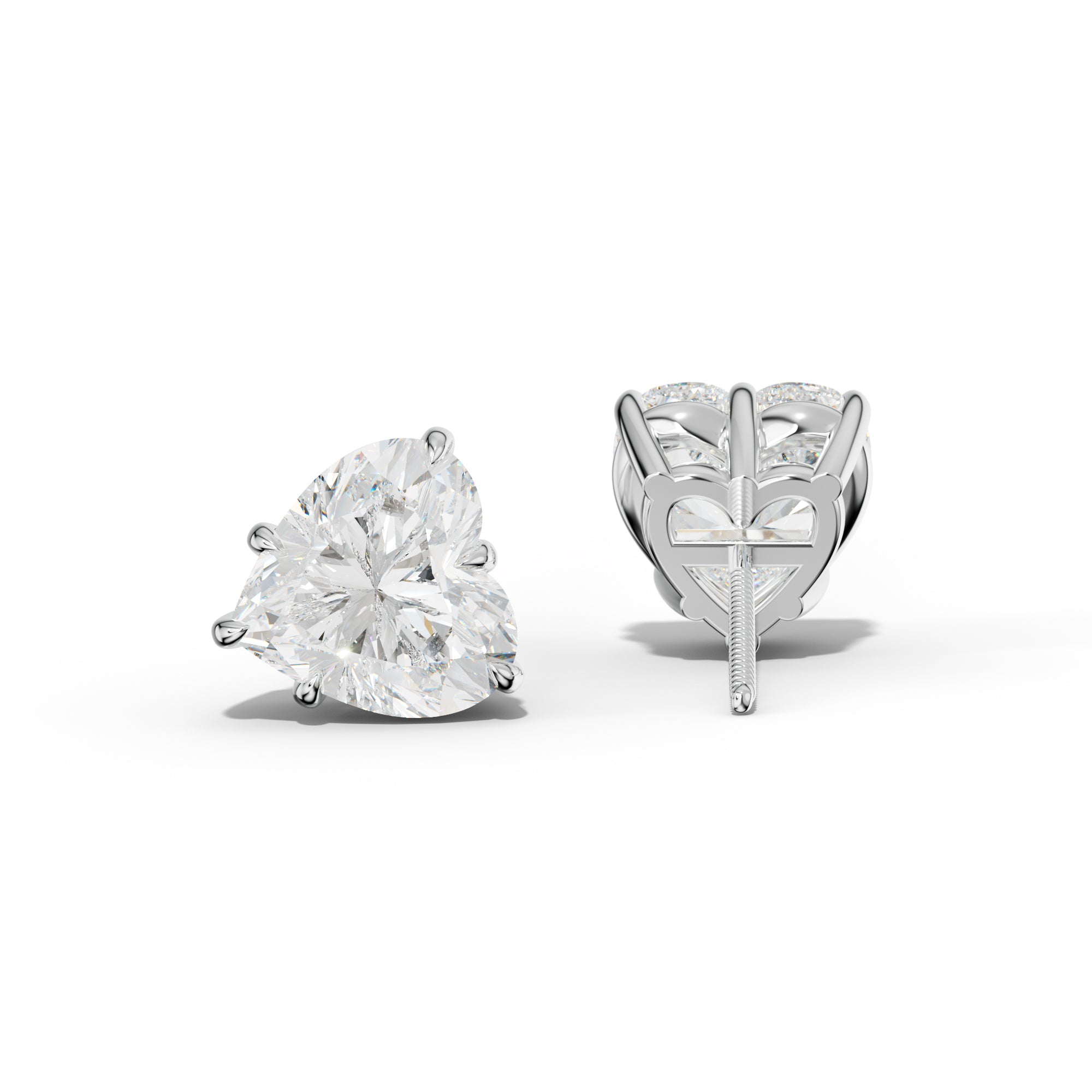 Heart  Diamond Stud Earrings With Six Prongs