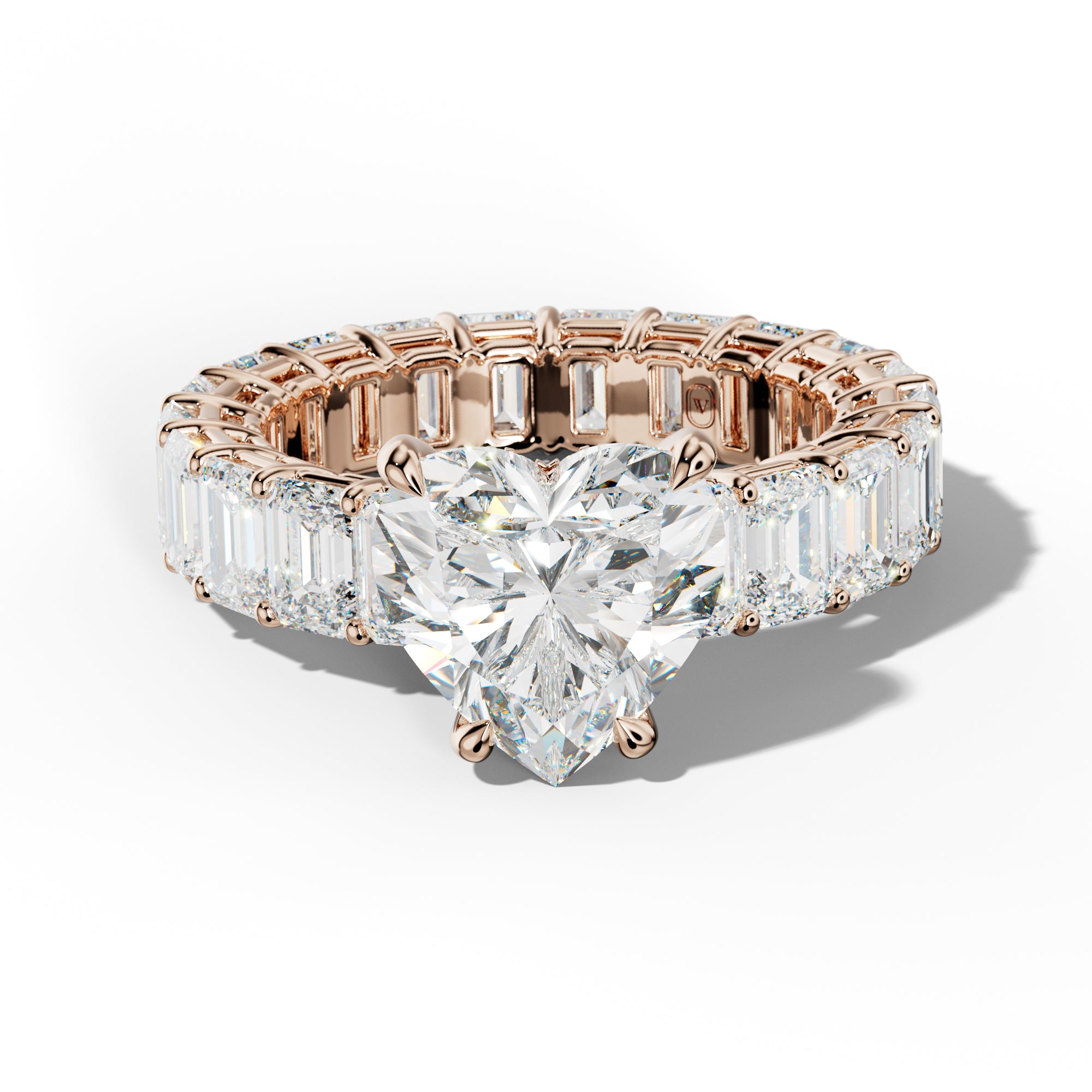 Jazmine Heart Diamond Engagement Ring With Emerald Cut Side Stones
