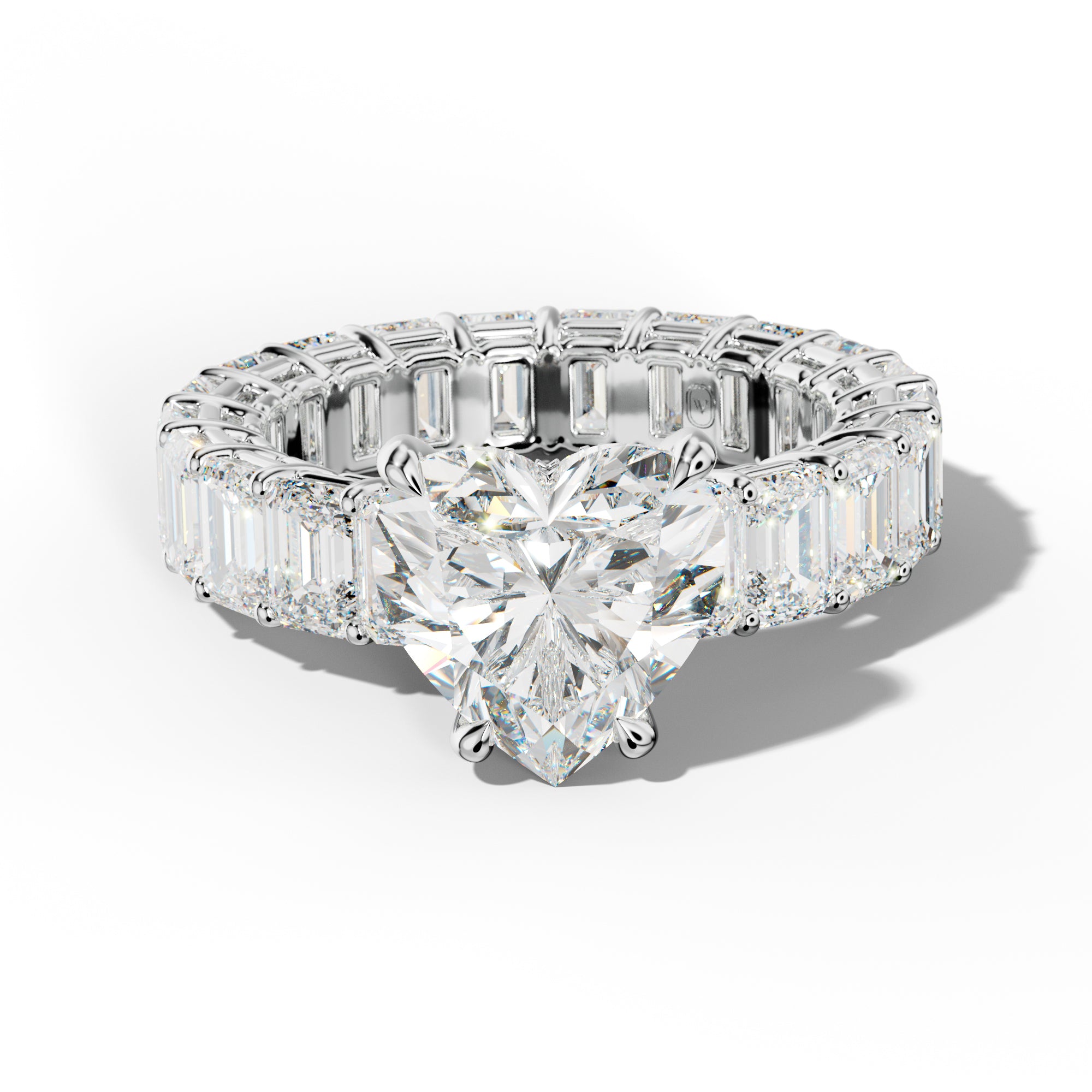 Jazmine Heart Diamond Engagement Ring With Emerald Cut Side Stones