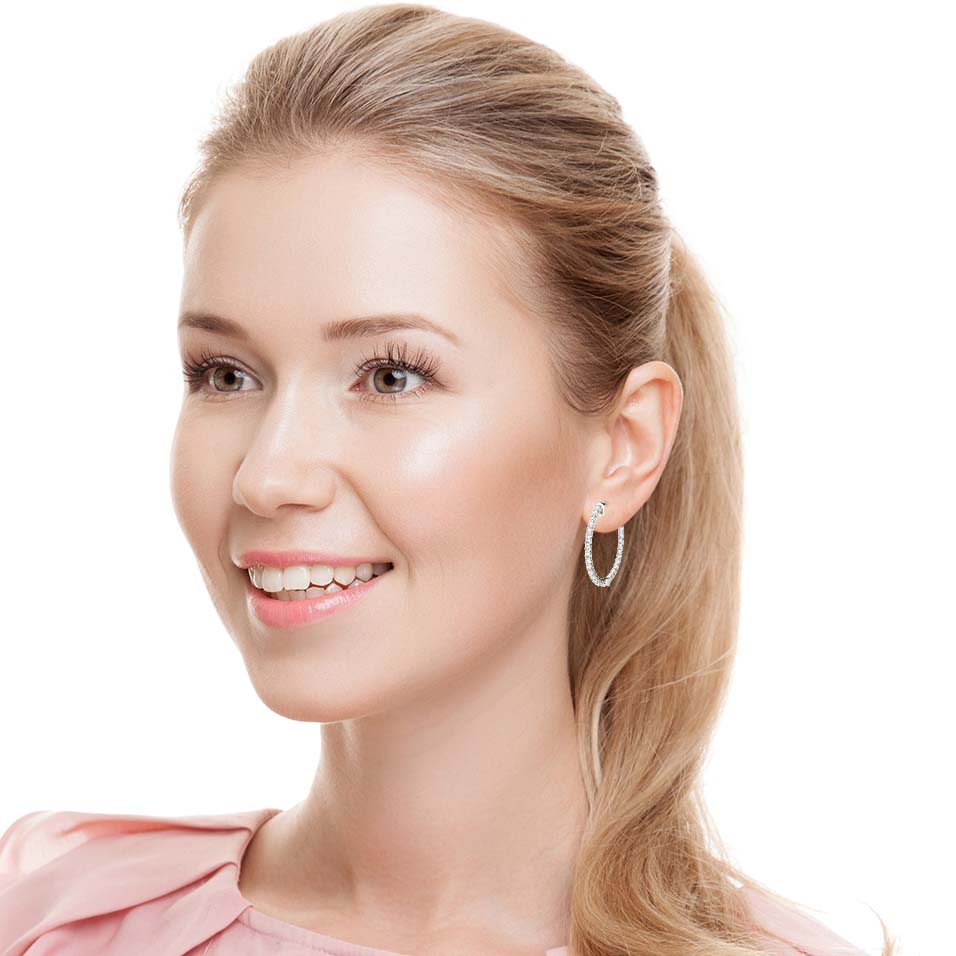 2.00 ctw Diamond Hoop Earrings Inside-Out Style-VIRABYANI