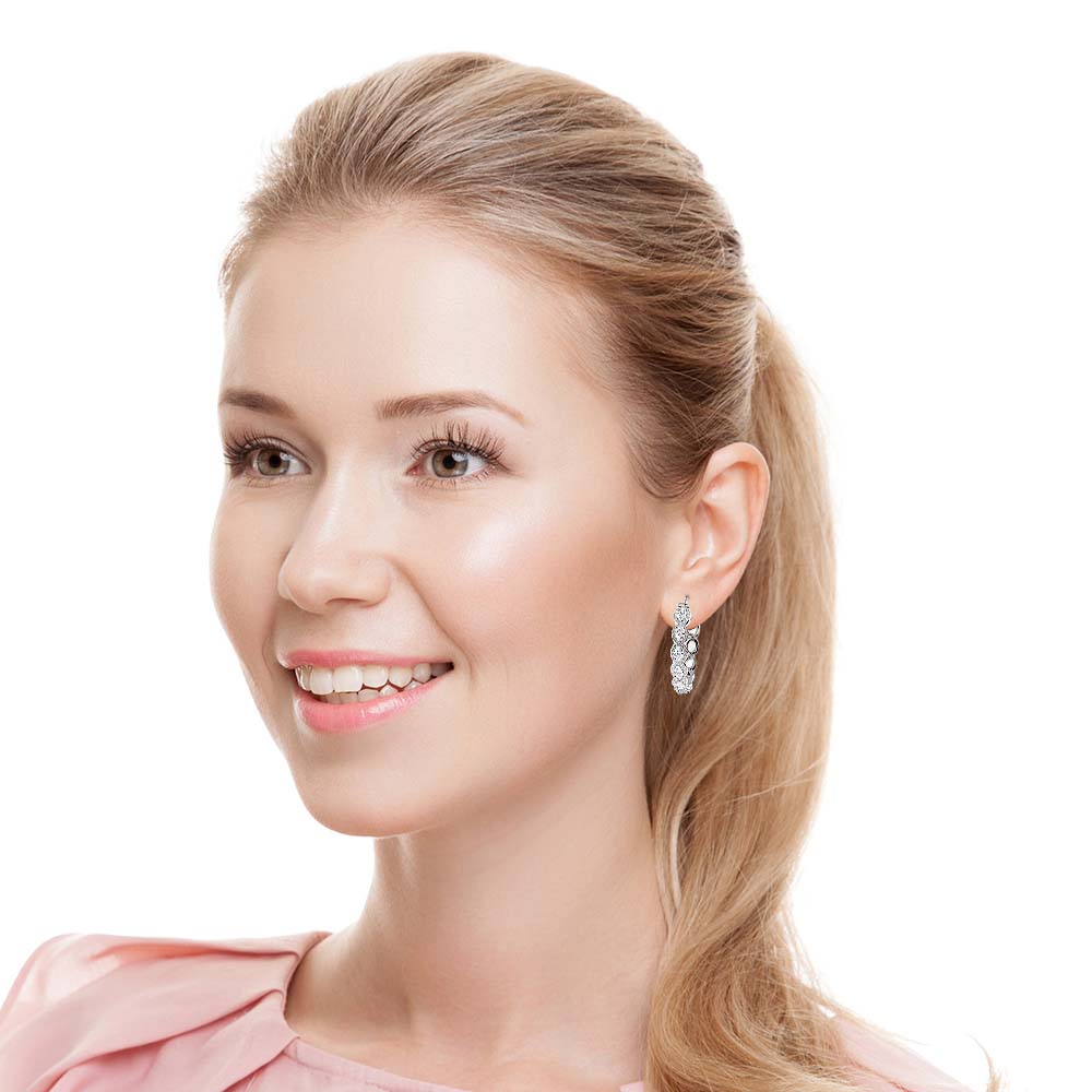 5.0 ctw. Oval Diamond Hoop Earrings Halo Style With Round Diamonds-VIRABYANI