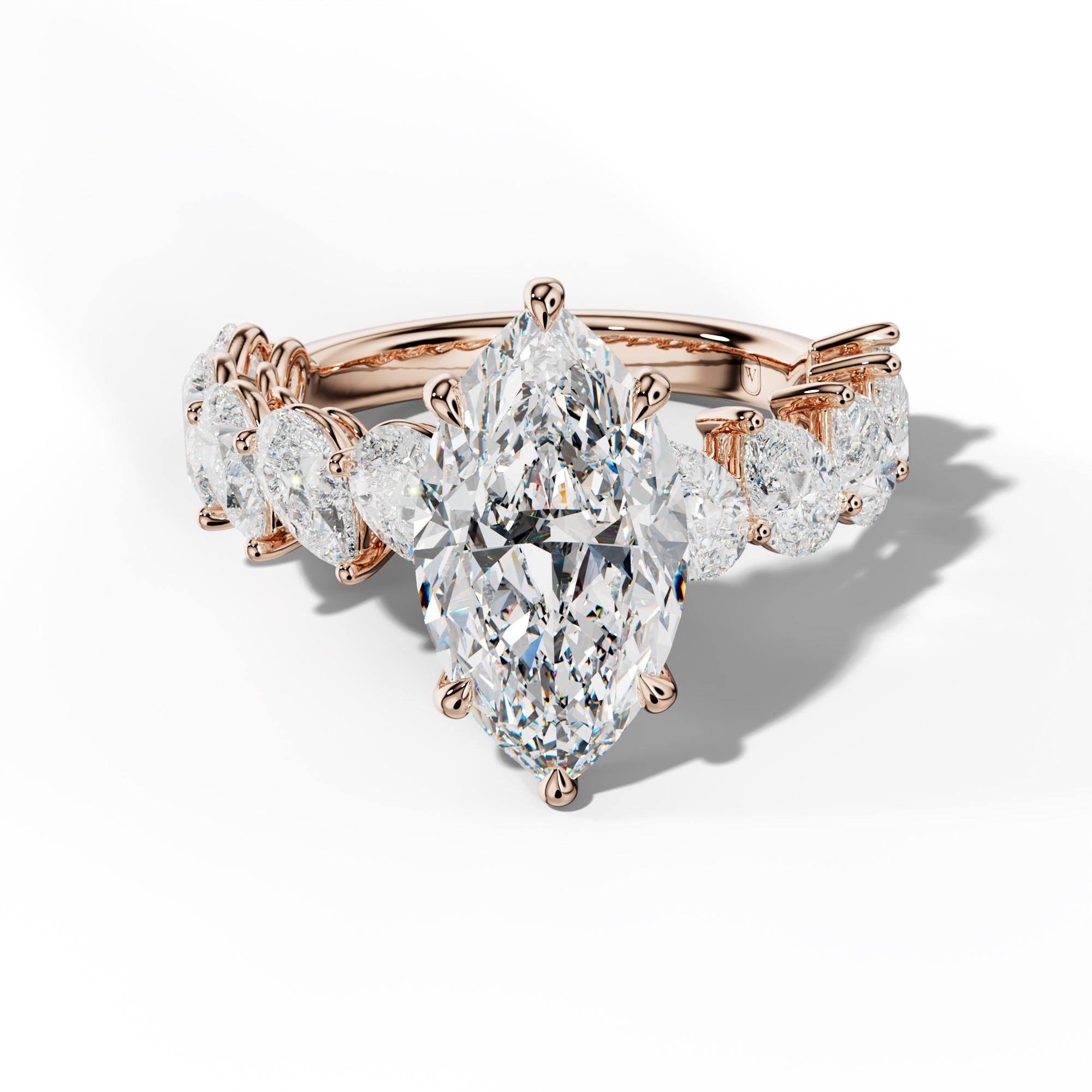 Elisabeth Marquise Diamond Engagement Ring With Slanted Pear Side Stones