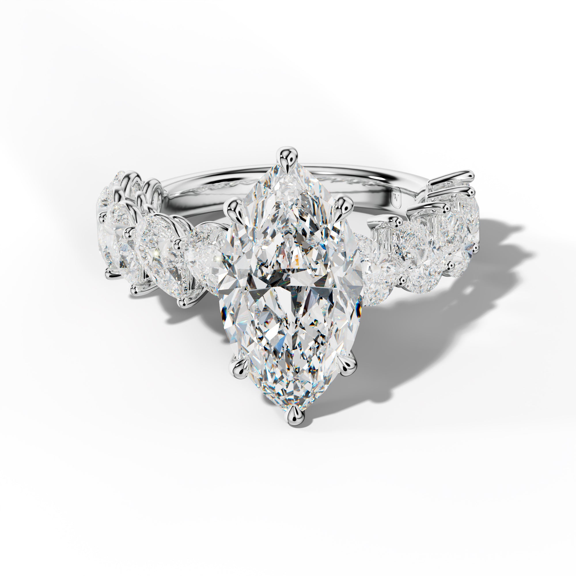 Elisabeth Marquise Diamond Engagement Ring With Slanted Pear Side Stones